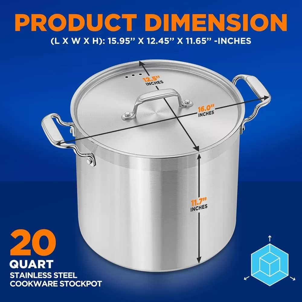 imageNutriChef 20 Quart HeavyDuty Stockpot with Stainless Lid  Large Pot for Induction Gas ampamp Electric Cooktops Perfect for Soups ampamp Stews20 Quarts
