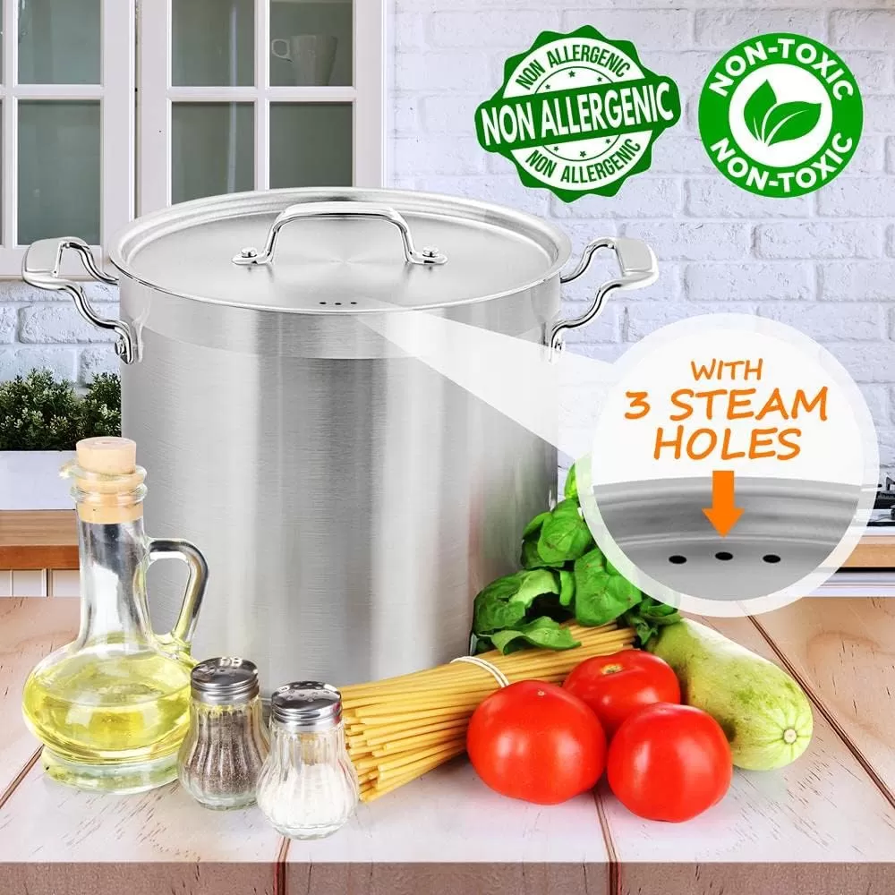 imageNutriChef 20 Quart HeavyDuty Stockpot with Stainless Lid  Large Pot for Induction Gas ampamp Electric Cooktops Perfect for Soups ampamp Stews20 Quarts