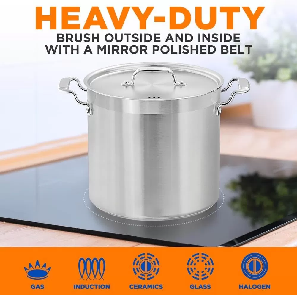 imageNutriChef 20 Quart HeavyDuty Stockpot with Stainless Lid  Large Pot for Induction Gas ampamp Electric Cooktops Perfect for Soups ampamp Stews20 Quarts