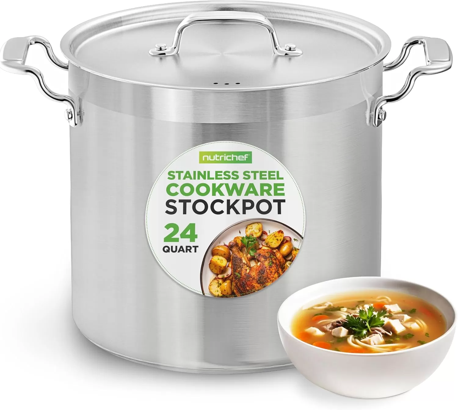 imageNutriChef 20 Quart HeavyDuty Stockpot with Stainless Lid  Large Pot for Induction Gas ampamp Electric Cooktops Perfect for Soups ampamp Stews24 Quarts