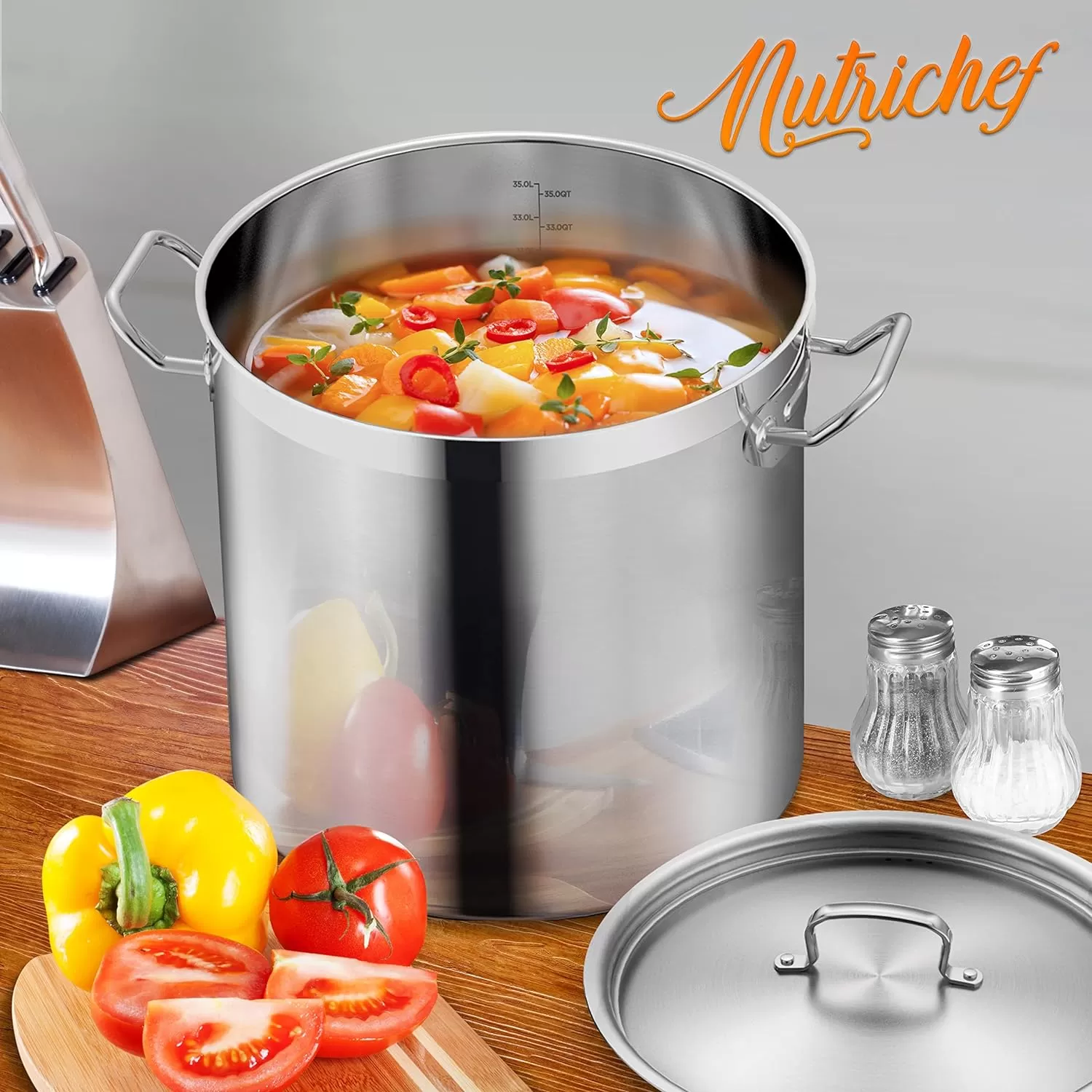 imageNutriChef 20 Quart HeavyDuty Stockpot with Stainless Lid  Large Pot for Induction Gas ampamp Electric Cooktops Perfect for Soups ampamp Stews35 Quarts