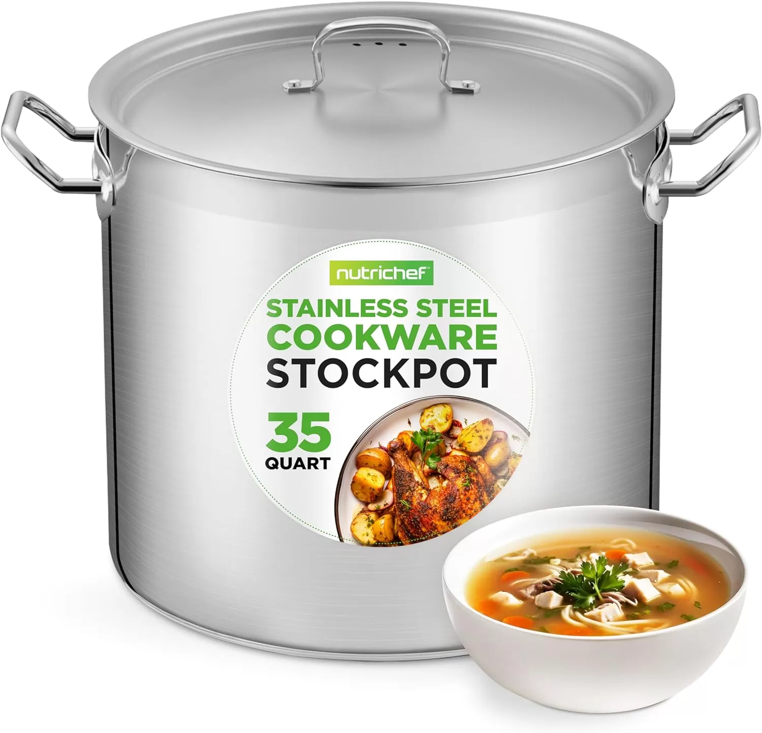 imageNutriChef 20 Quart HeavyDuty Stockpot with Stainless Lid  Large Pot for Induction Gas ampamp Electric Cooktops Perfect for Soups ampamp Stews35 Quarts
