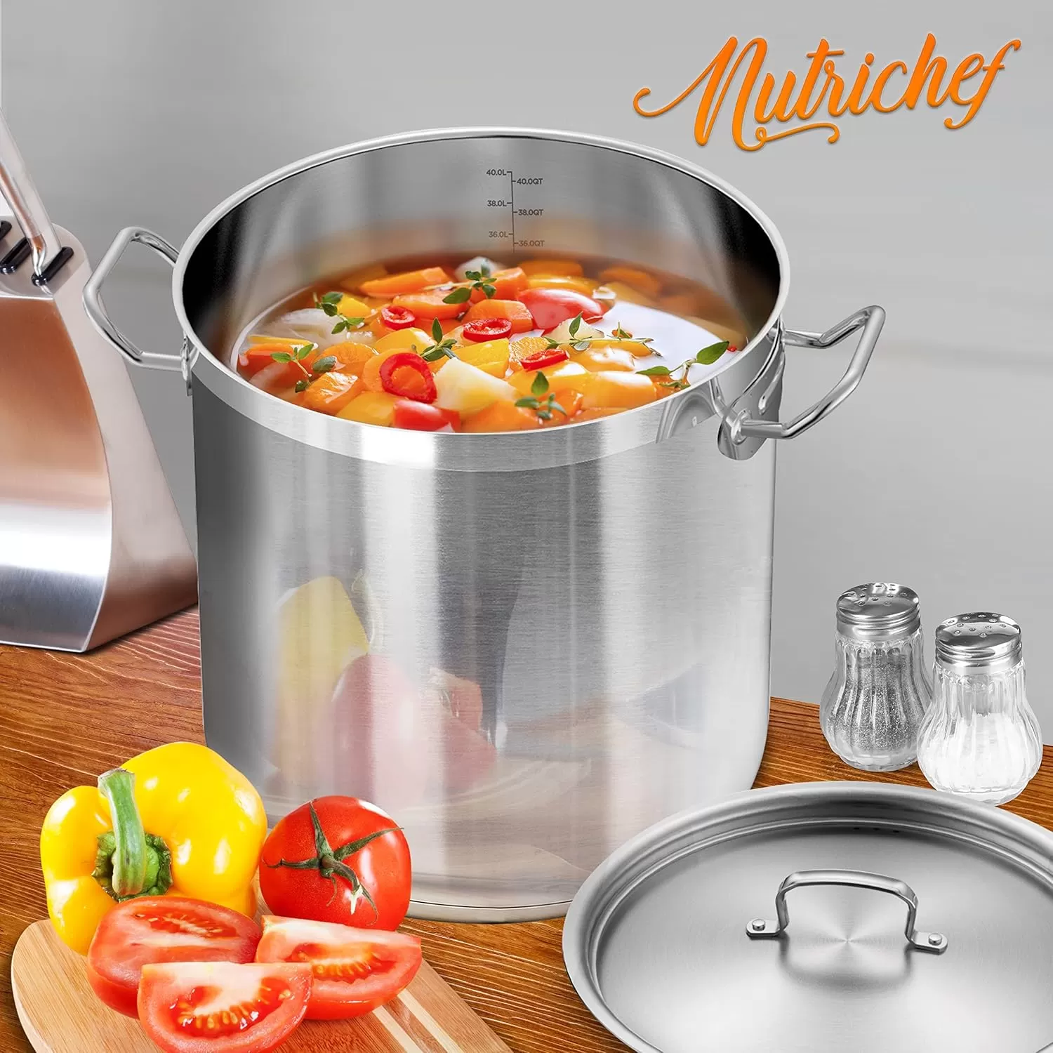 imageNutriChef 20 Quart HeavyDuty Stockpot with Stainless Lid  Large Pot for Induction Gas ampamp Electric Cooktops Perfect for Soups ampamp Stews40 Quarts