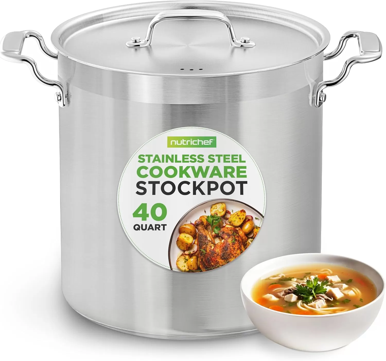 imageNutriChef 20 Quart HeavyDuty Stockpot with Stainless Lid  Large Pot for Induction Gas ampamp Electric Cooktops Perfect for Soups ampamp Stews40 Quarts