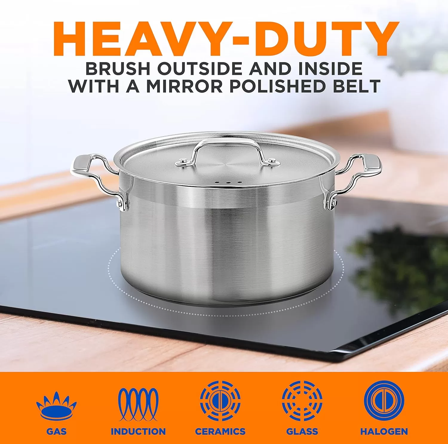 imageNutriChef 20 Quart HeavyDuty Stockpot with Stainless Lid  Large Pot for Induction Gas ampamp Electric Cooktops Perfect for Soups ampamp Stews5 Quarts