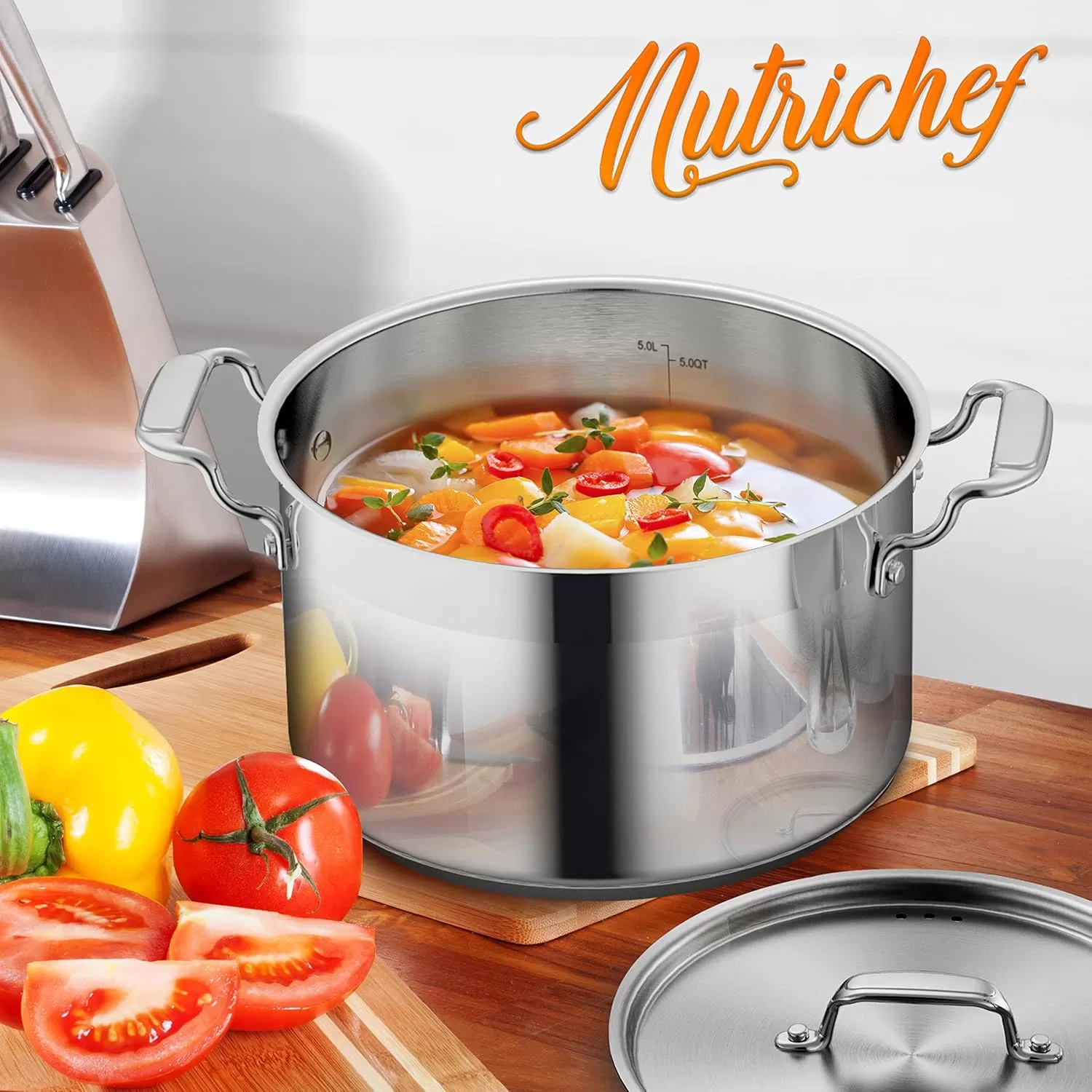 imageNutriChef 20 Quart HeavyDuty Stockpot with Stainless Lid  Large Pot for Induction Gas ampamp Electric Cooktops Perfect for Soups ampamp Stews5 Quarts