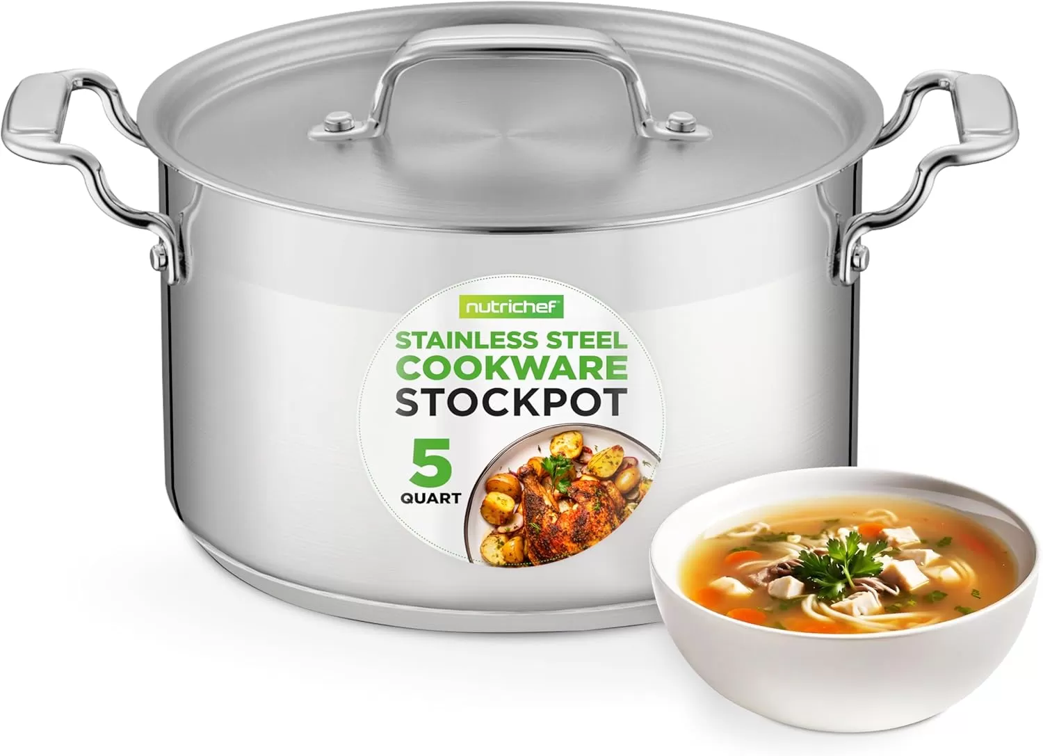 imageNutriChef 20 Quart HeavyDuty Stockpot with Stainless Lid  Large Pot for Induction Gas ampamp Electric Cooktops Perfect for Soups ampamp Stews5 Quarts