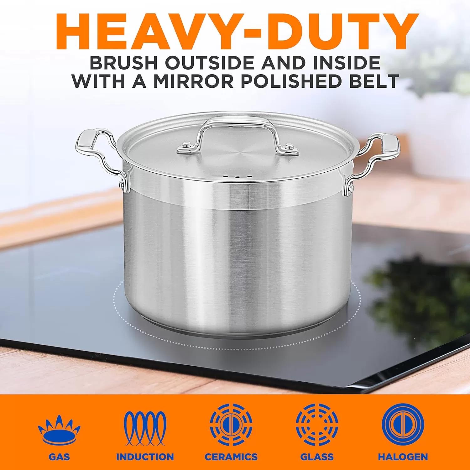 imageNutriChef 20 Quart HeavyDuty Stockpot with Stainless Lid  Large Pot for Induction Gas ampamp Electric Cooktops Perfect for Soups ampamp Stews8 Quarts