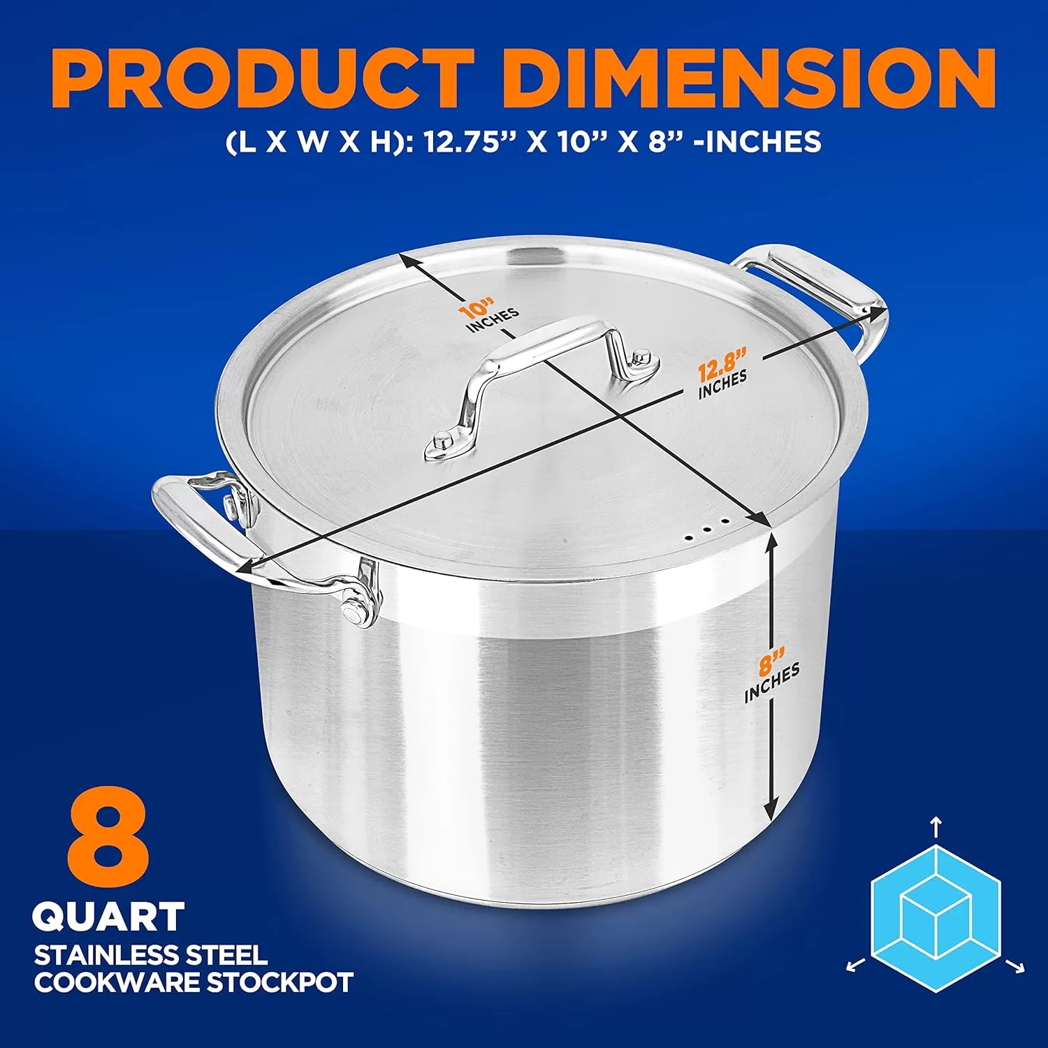 imageNutriChef 20 Quart HeavyDuty Stockpot with Stainless Lid  Large Pot for Induction Gas ampamp Electric Cooktops Perfect for Soups ampamp Stews8 Quarts