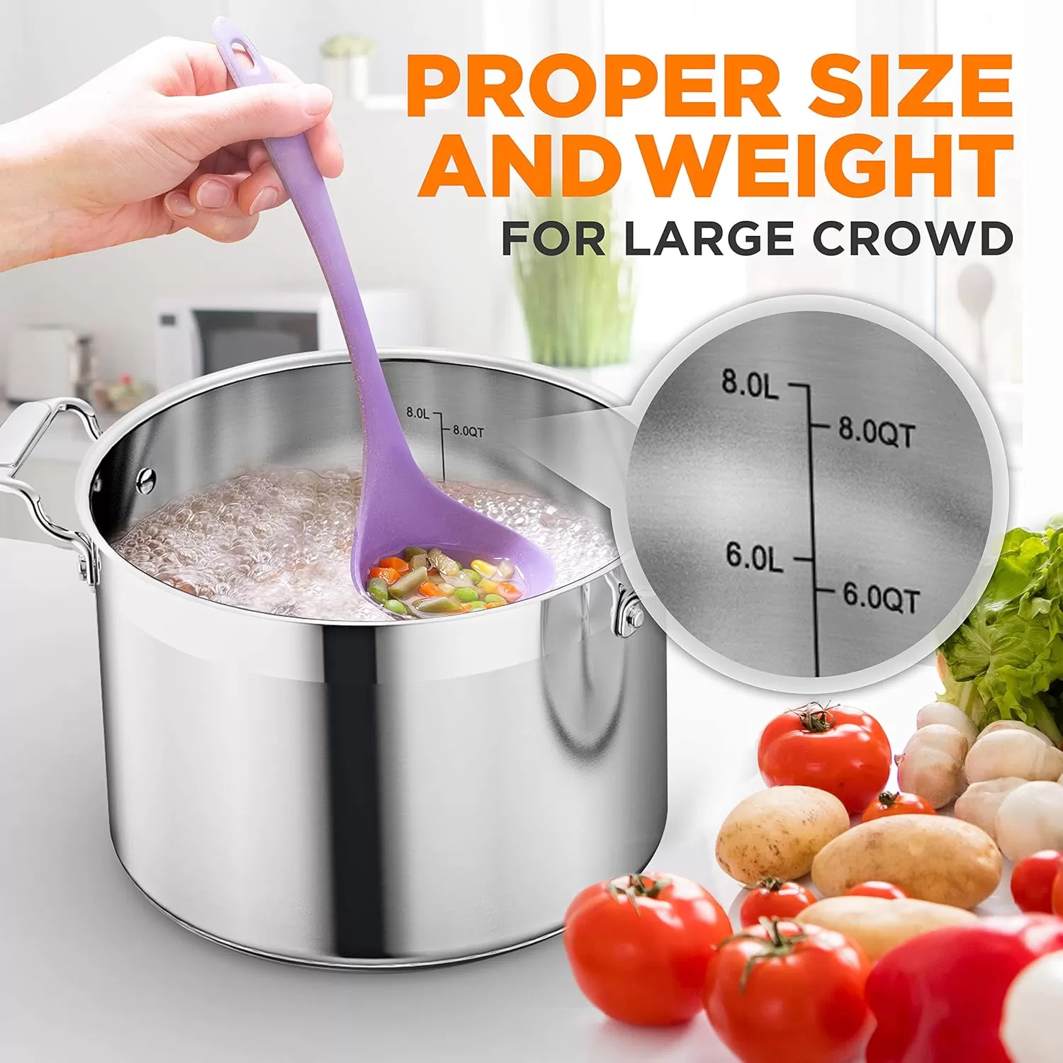 imageNutriChef 20 Quart HeavyDuty Stockpot with Stainless Lid  Large Pot for Induction Gas ampamp Electric Cooktops Perfect for Soups ampamp Stews8 Quarts