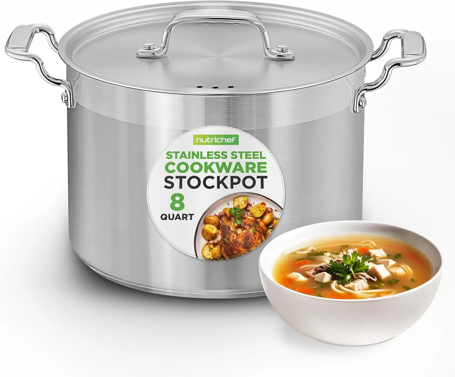 imageNutriChef 20 Quart HeavyDuty Stockpot with Stainless Lid  Large Pot for Induction Gas ampamp Electric Cooktops Perfect for Soups ampamp Stews8 Quarts