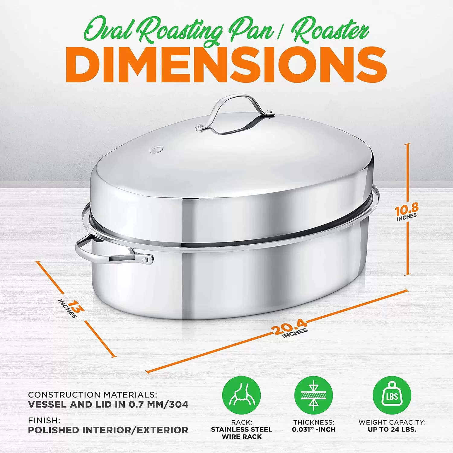 imageNutriChef 20quot Oval Roasting Pan with Rack and Lid  Premium Stainless Steel Roaster Dish w Wide Handles ampamp Removable Rack MultiUse Cookware for Turkey Chicken Stews ampamp More  Dishwasher Safe
