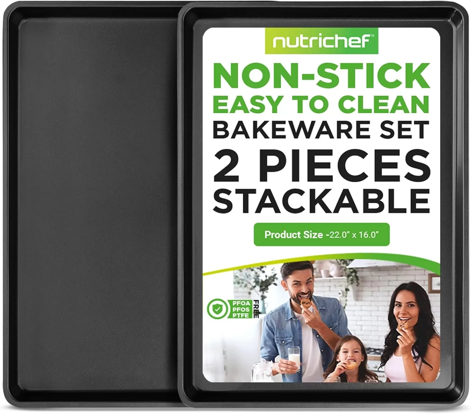 imageNutriChef 2Piece XL Mega Cookie Sheet Baking Pans Set  22quot x 16quot Extra Large Nonstick Carbon Steel Oven Baking Tray Pans Stackable Bakeware Black  NCLGBP16Black