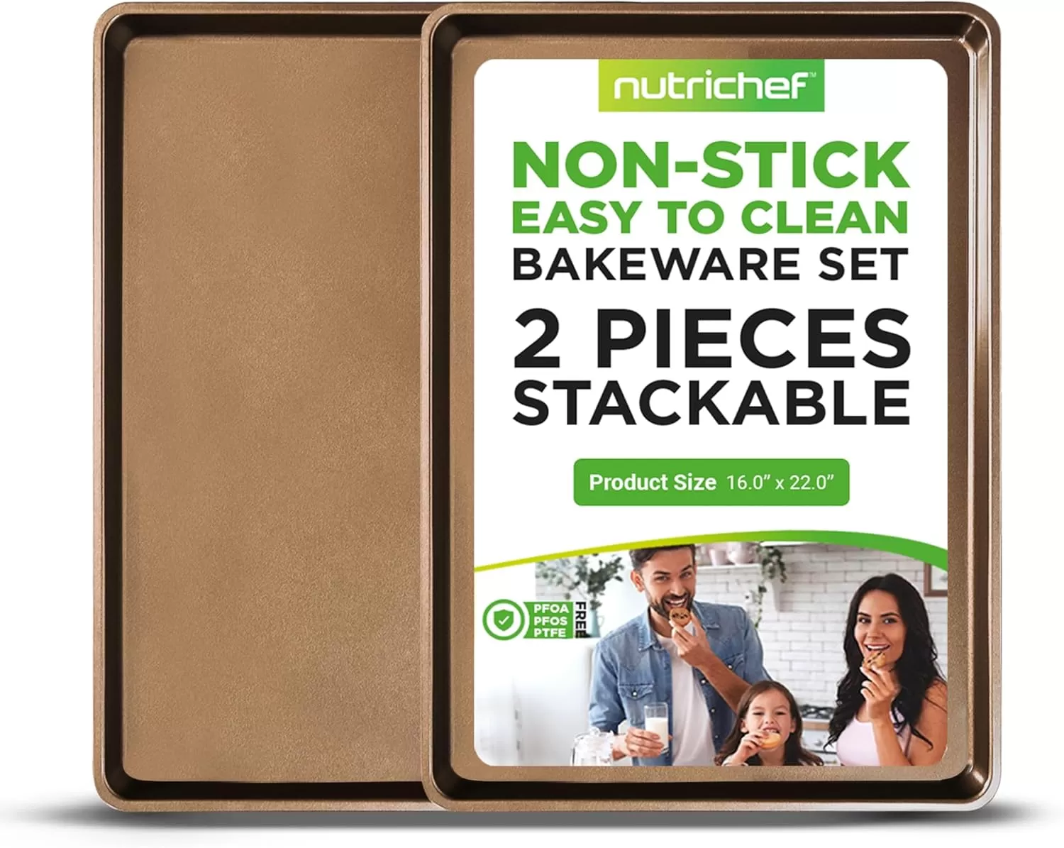 imageNutriChef 2Piece XL Mega Cookie Sheet Baking Pans Set  22quot x 16quot Extra Large Nonstick Carbon Steel Oven Baking Tray Pans Stackable Bakeware Black  NCLGBP16Gold