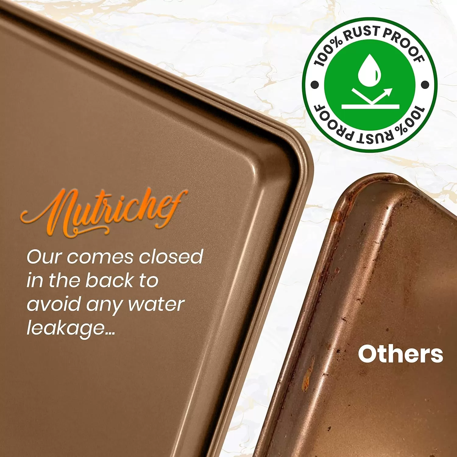 imageNutriChef 2Piece XL Mega Cookie Sheet Baking Pans Set  22quot x 16quot Extra Large Nonstick Carbon Steel Oven Baking Tray Pans Stackable Bakeware Black  NCLGBP16Gold