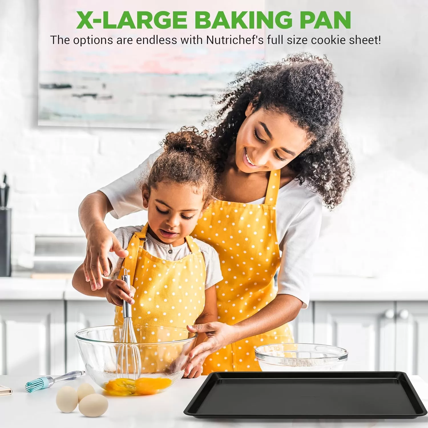 imageNutriChef 2Piece XL Mega Cookie Sheet Baking Pans Set  22quot x 16quot Extra Large Nonstick Carbon Steel Oven Baking Tray Pans Stackable Bakeware Black  NCLGBP16Black