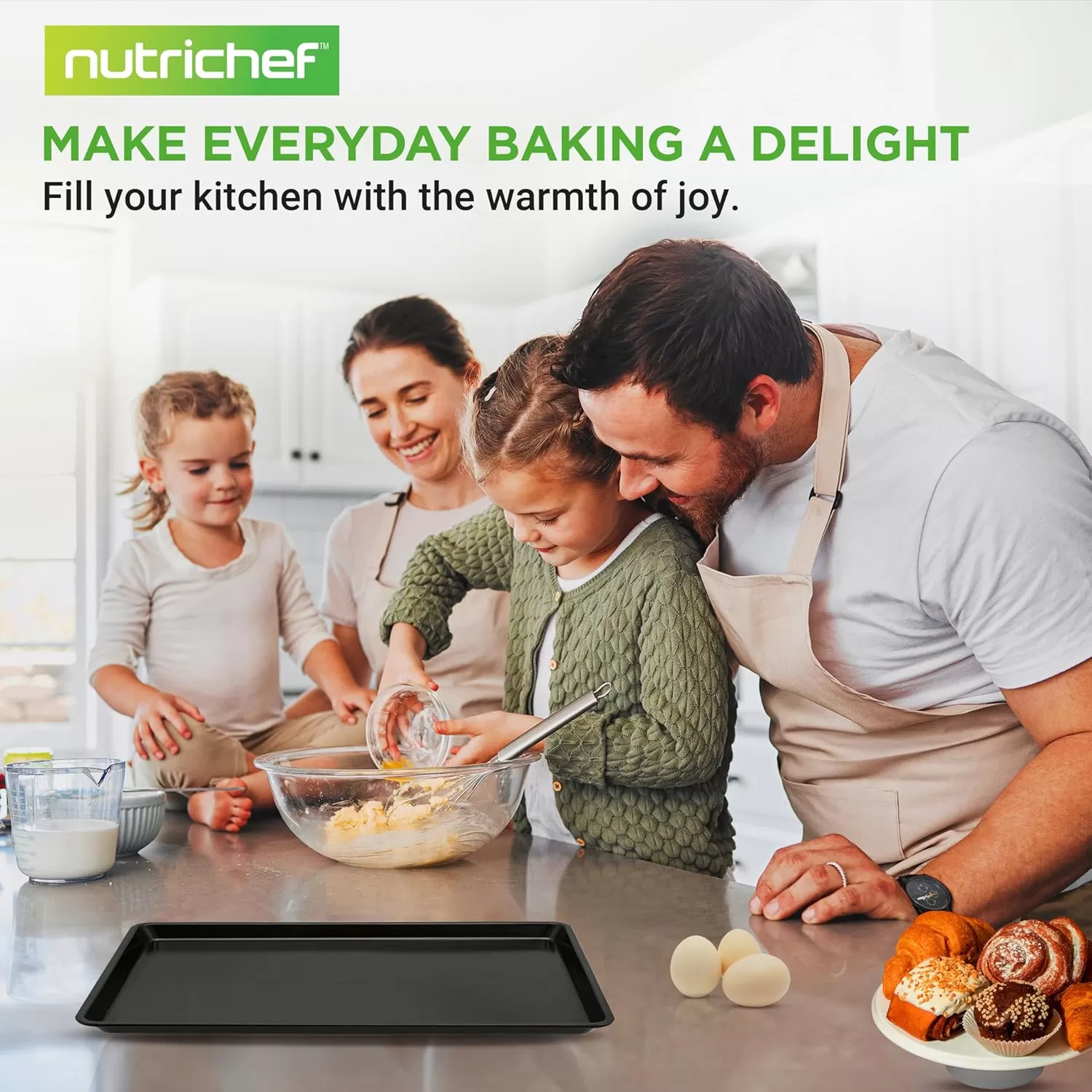 imageNutriChef 2Piece XL Mega Cookie Sheet Baking Pans Set  22quot x 16quot Extra Large Nonstick Carbon Steel Oven Baking Tray Pans Stackable Bakeware Black  NCLGBP16Black