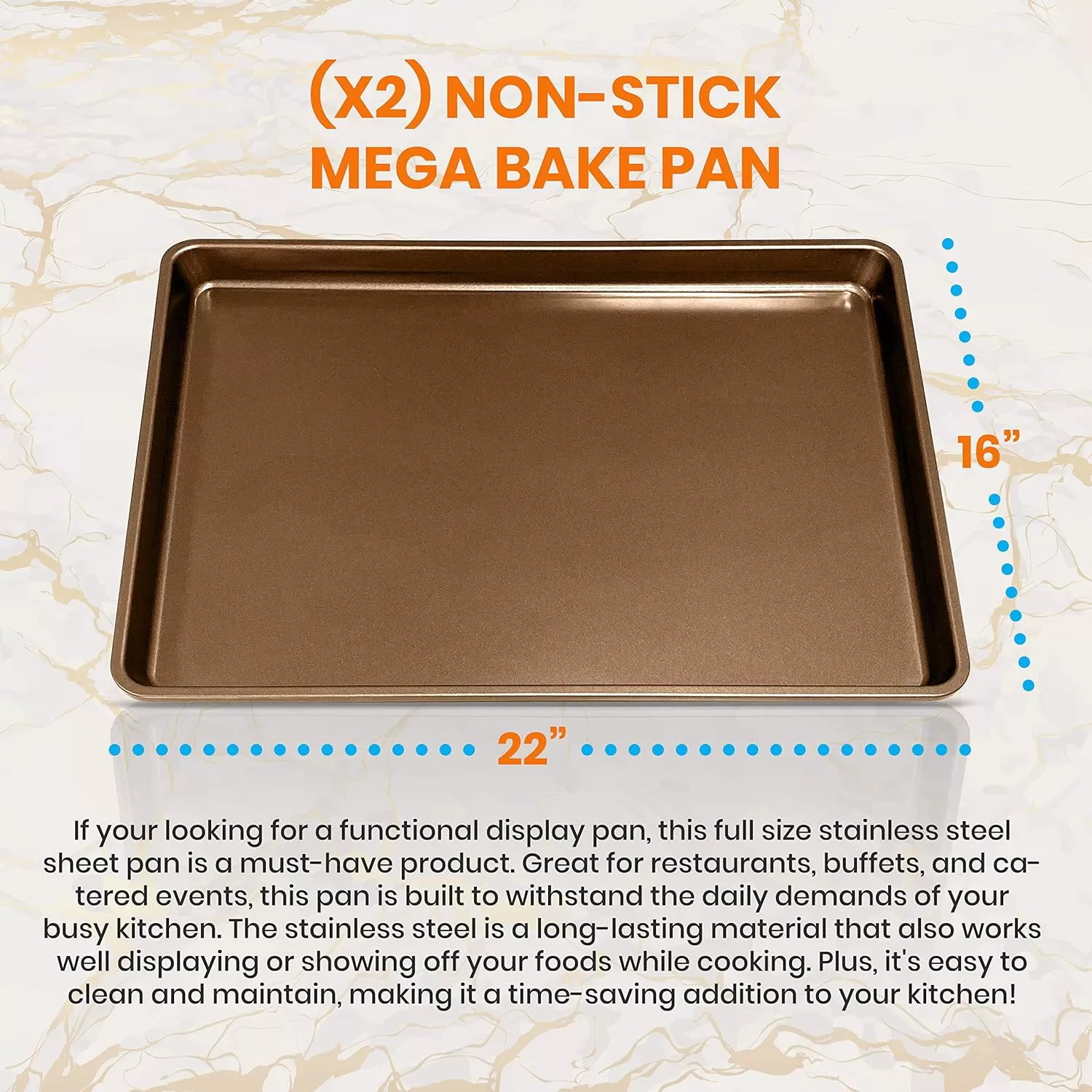imageNutriChef 2Piece XL Mega Cookie Sheet Baking Pans Set  22quot x 16quot Extra Large Nonstick Carbon Steel Oven Baking Tray Pans Stackable Bakeware Black  NCLGBP16Gold