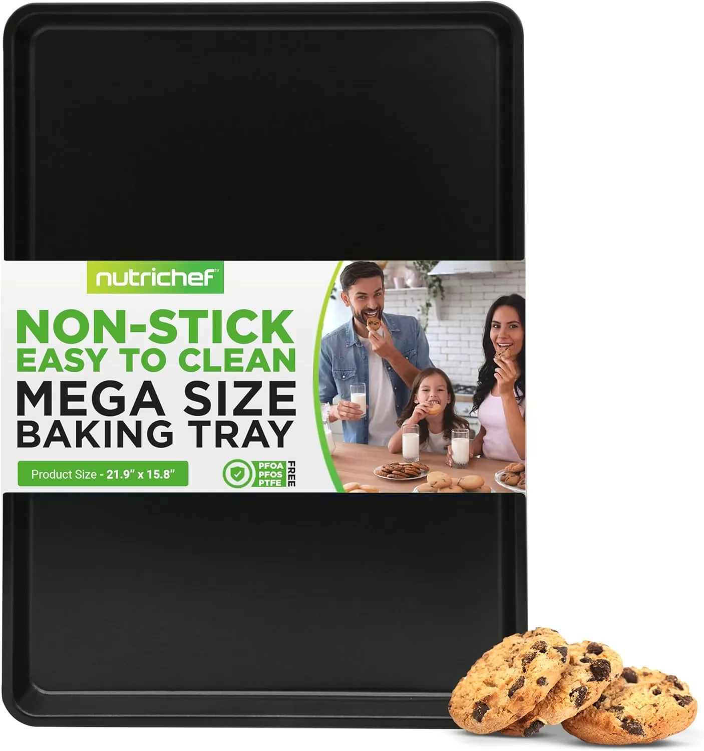 imageNutriChef 2Piece XL Mega Cookie Sheet Baking Pans Set  22quot x 16quot Extra Large Nonstick Carbon Steel Oven Baking Tray Pans Stackable Bakeware Black  NCLGBP16Black