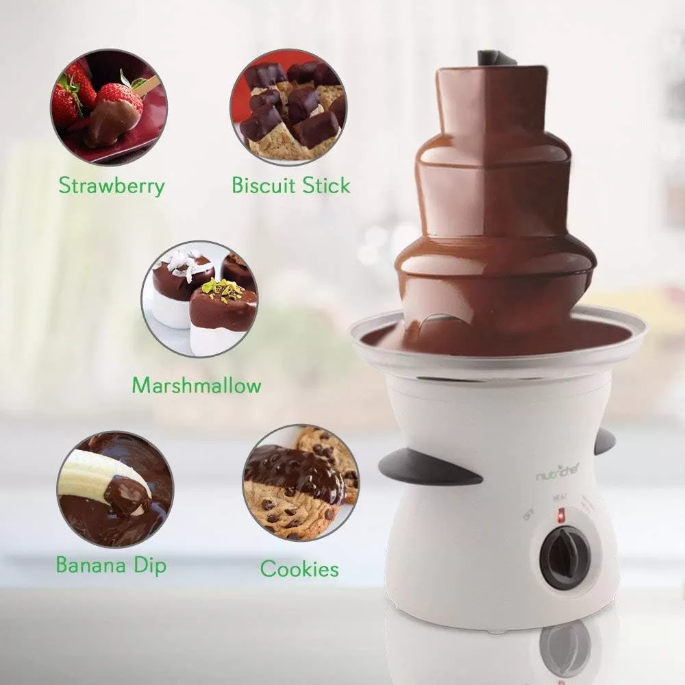 imageNutriChef 3 Tier Chocolate Fondue Fountain  Electric Stainless Chocolate Dipping Warmer Machine  Warm ampamp Melt Chocolate Butter Caramel  Great for Parties Events ampamp Weddings  Pot Capacity 16 oz