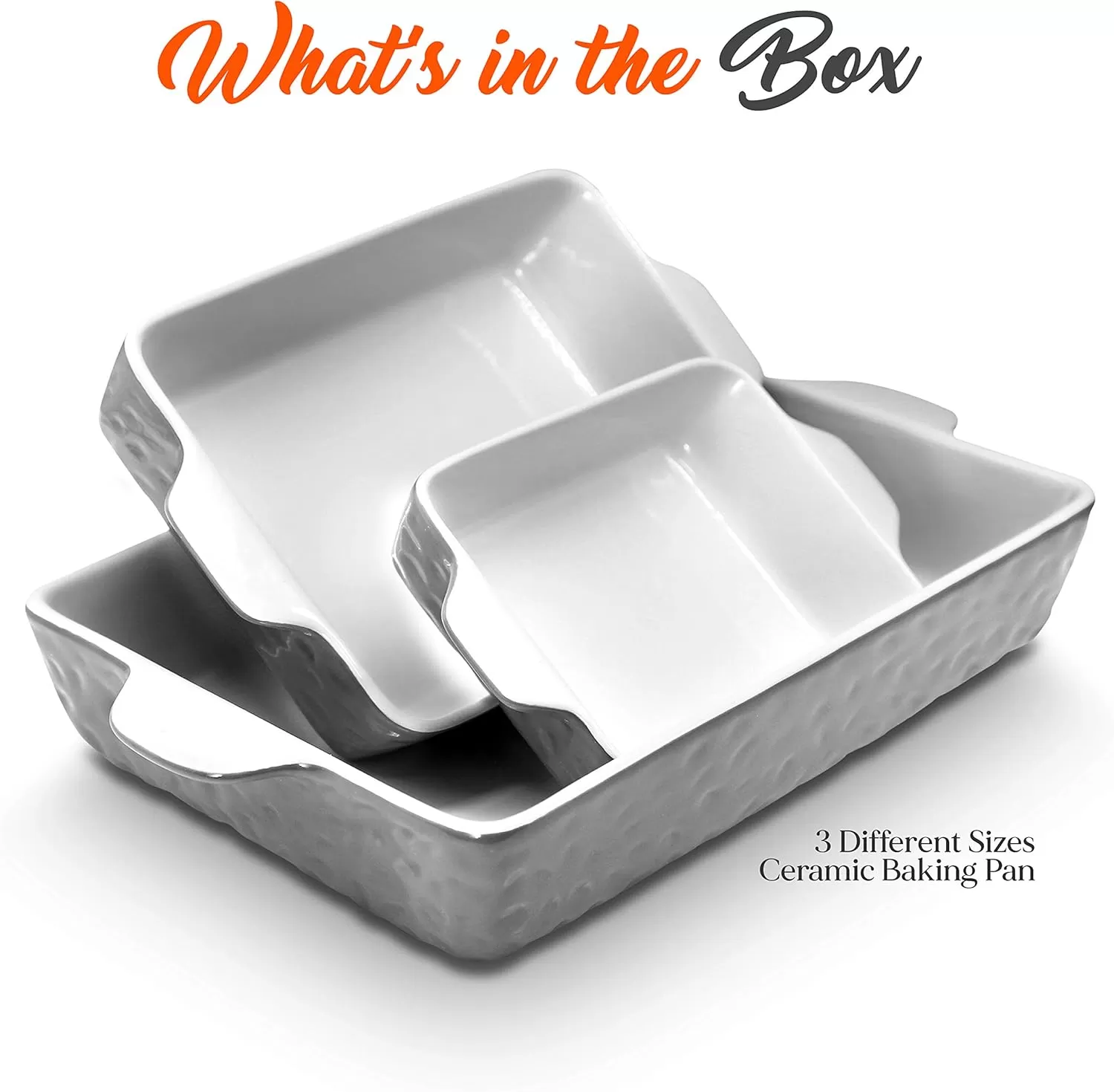 imageNutriChef 3Piece Ceramic Casserole Dish for Oven  Durable Lasagna Baking Dish w Premium NonStick Coating ampamp BuiltIn Handles  Dishwasher ampamp Microwave Safe  14quot x 8quot 10quot x 6quot 7quot x 5quot  Gray