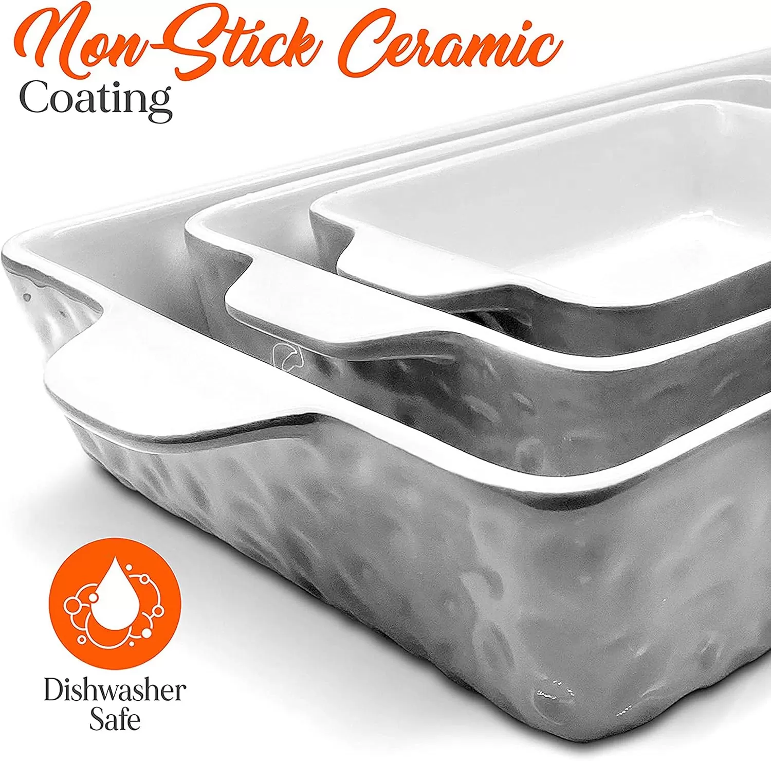 imageNutriChef 3Piece Ceramic Casserole Dish for Oven  Durable Lasagna Baking Dish w Premium NonStick Coating ampamp BuiltIn Handles  Dishwasher ampamp Microwave Safe  14quot x 8quot 10quot x 6quot 7quot x 5quot  Gray