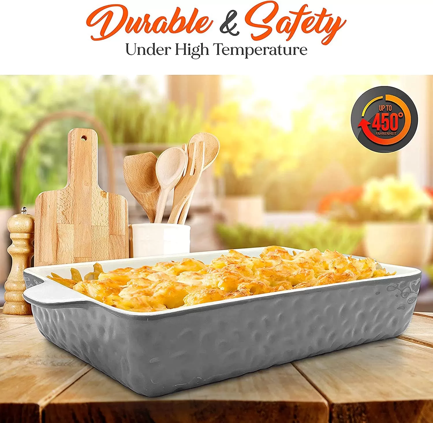 imageNutriChef 3Piece Ceramic Casserole Dish for Oven  Durable Lasagna Baking Dish w Premium NonStick Coating ampamp BuiltIn Handles  Dishwasher ampamp Microwave Safe  14quot x 8quot 10quot x 6quot 7quot x 5quot  Gray