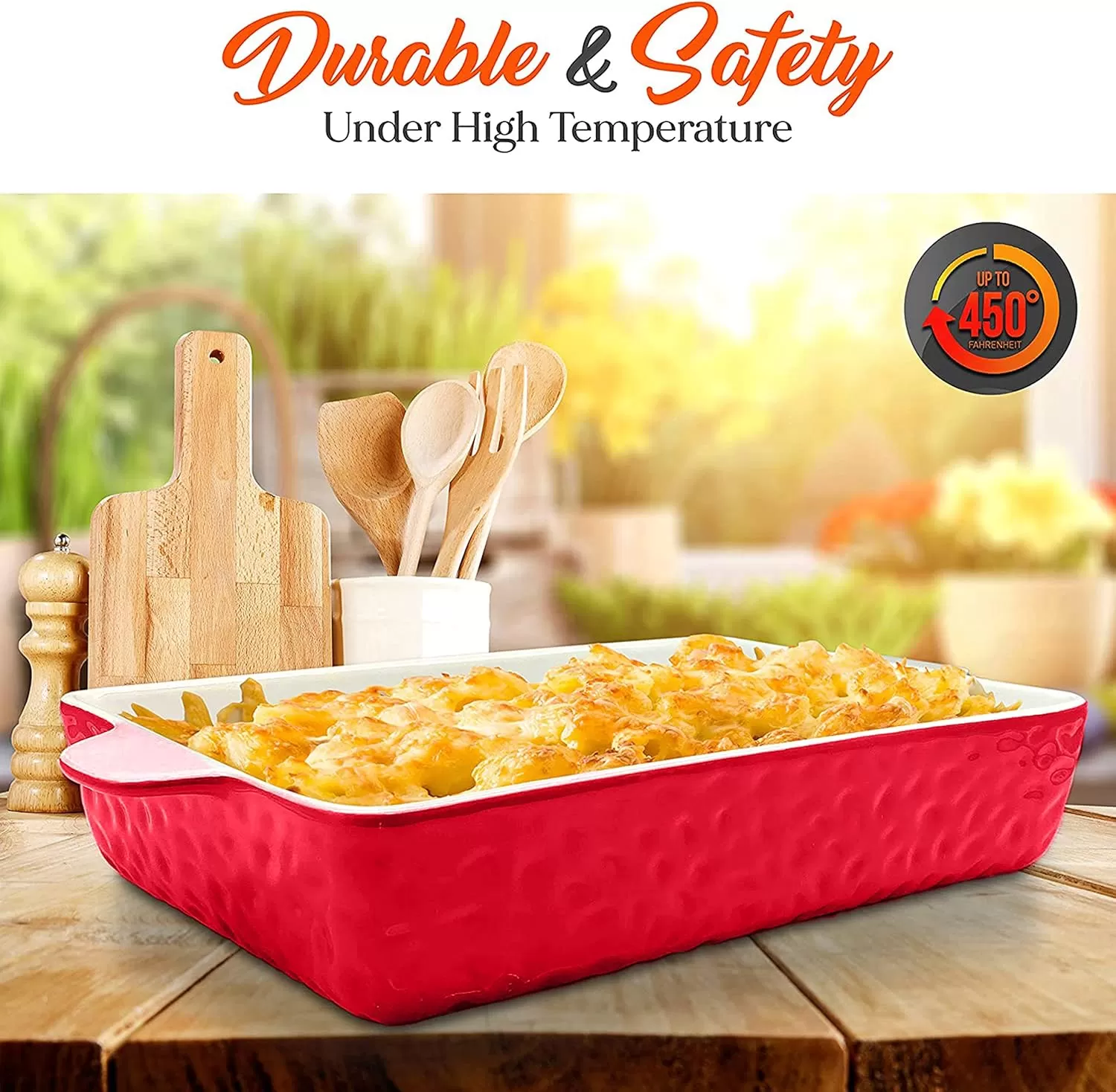 imageNutriChef 3Piece Ceramic Casserole Dish for Oven  Premium Lasagna Baking Pans w Nonstick Coating ampamp BuiltIn Handles  Dishwasher ampamp Microwave Safe  14quot x 8quot 10quot x 6quot 7quot x 5quot  RedRed