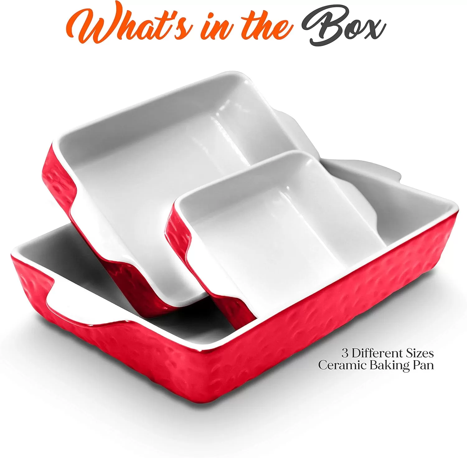 imageNutriChef 3Piece Ceramic Casserole Dish for Oven  Premium Lasagna Baking Pans w Nonstick Coating ampamp BuiltIn Handles  Dishwasher ampamp Microwave Safe  14quot x 8quot 10quot x 6quot 7quot x 5quot  RedRed