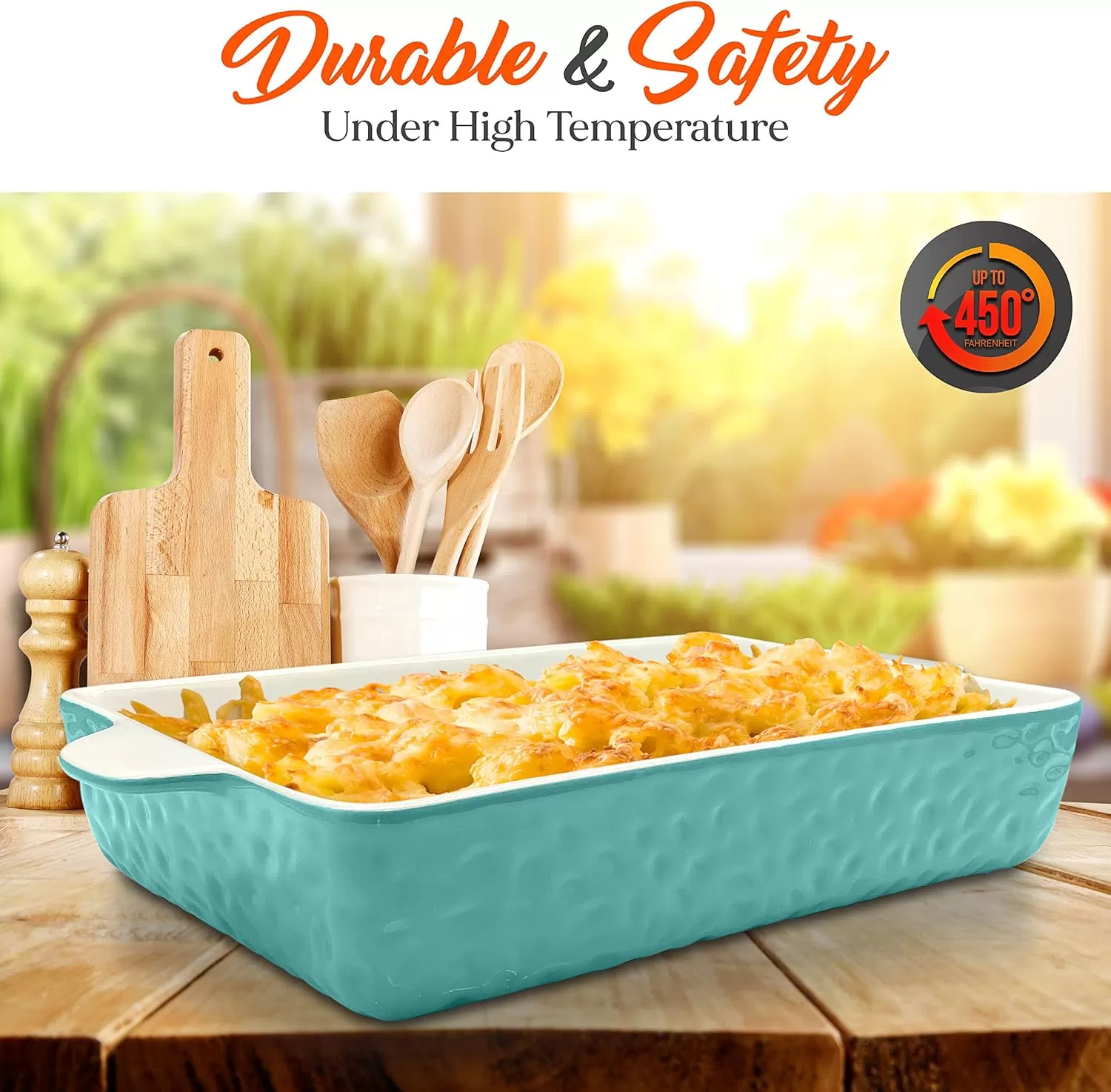 imageNutriChef 3Piece Ceramic Casserole Dish for Oven  Premium Lasagna Baking Pans w Nonstick Coating ampamp BuiltIn Handles  Dishwasher ampamp Microwave Safe  14quot x 8quot 10quot x 6quot 7quot x 5quot  RedAqua
