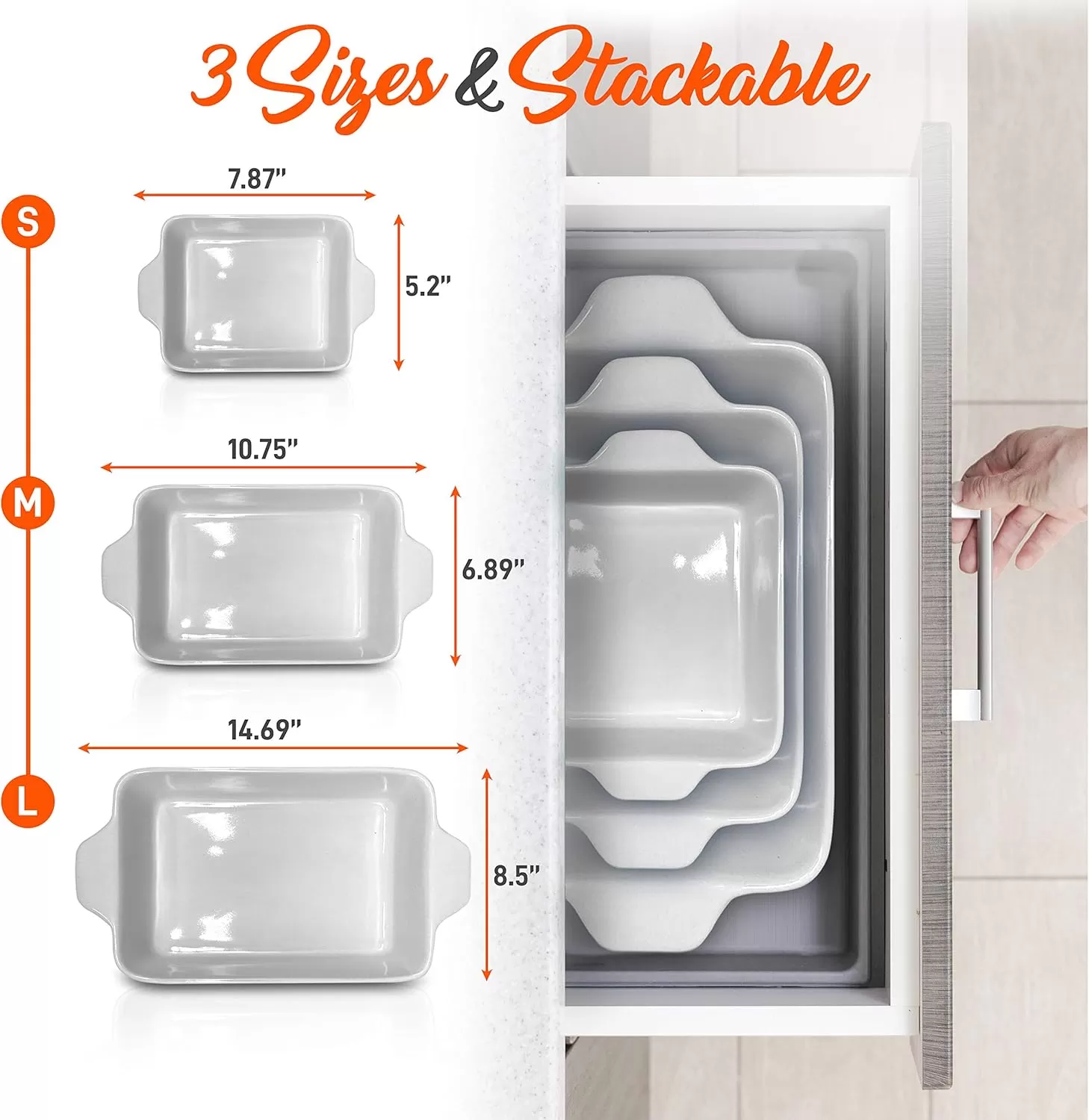 imageNutriChef 3Piece Ceramic Casserole Dish for Oven  Premium Lasagna Baking Pans w Nonstick Coating ampamp BuiltIn Handles  Dishwasher ampamp Microwave Safe  14quot x 8quot 10quot x 6quot 7quot x 5quot  RedRoyal Blue
