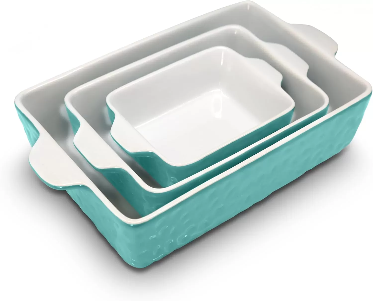 imageNutriChef 3Piece Ceramic Casserole Dish for Oven  Premium Lasagna Baking Pans w Nonstick Coating ampamp BuiltIn Handles  Dishwasher ampamp Microwave Safe  14quot x 8quot 10quot x 6quot 7quot x 5quot  RedAqua