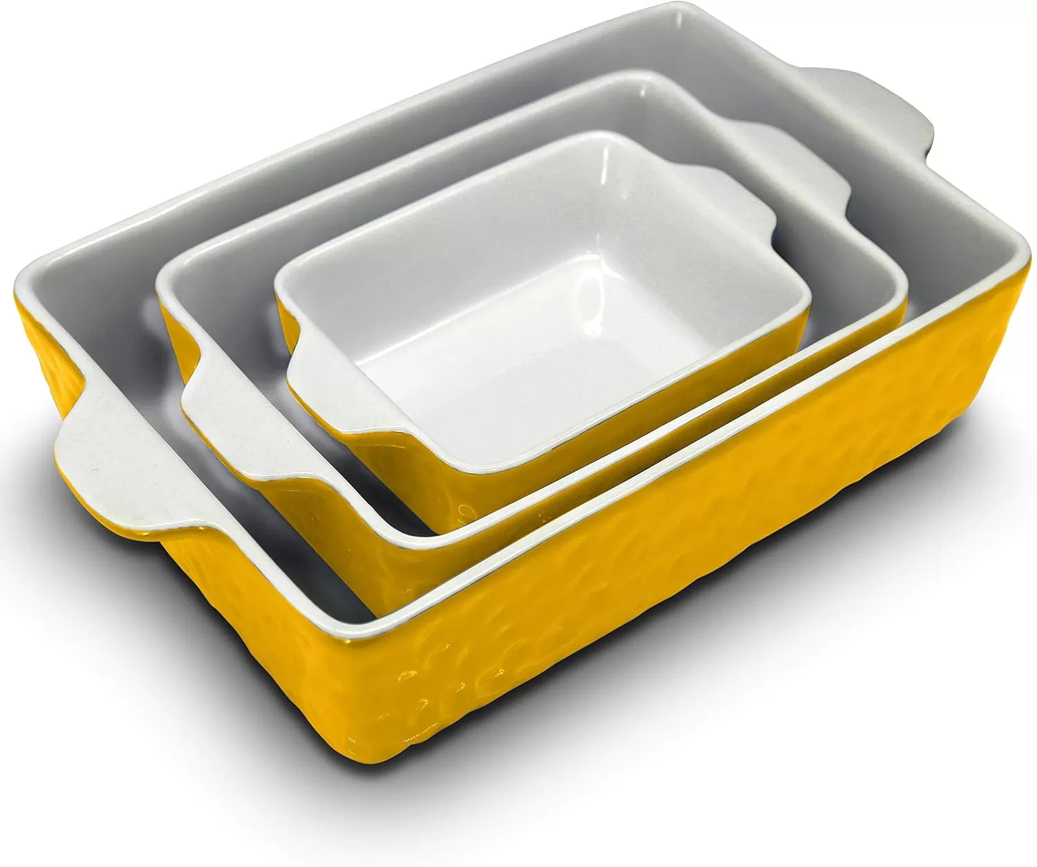 imageNutriChef 3Piece Ceramic Casserole Dish for Oven  Premium Lasagna Baking Pans w Nonstick Coating ampamp BuiltIn Handles  Dishwasher ampamp Microwave Safe  14quot x 8quot 10quot x 6quot 7quot x 5quot  RedYellow