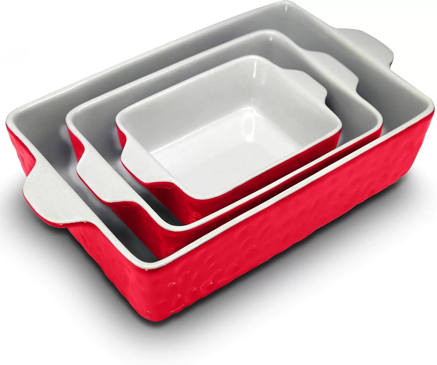 imageNutriChef 3Piece Ceramic Casserole Dish for Oven  Premium Lasagna Baking Pans w Nonstick Coating ampamp BuiltIn Handles  Dishwasher ampamp Microwave Safe  14quot x 8quot 10quot x 6quot 7quot x 5quot  RedRed