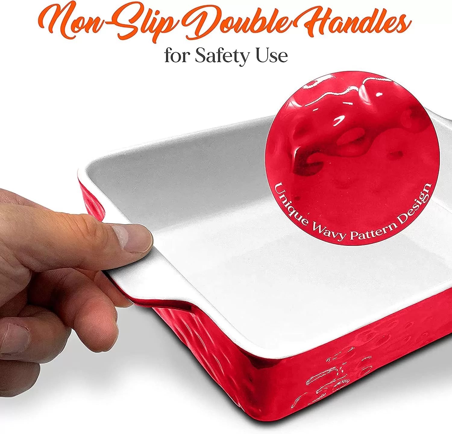 imageNutriChef 3Piece Ceramic Casserole Dish for Oven  Premium Lasagna Baking Pans w Nonstick Coating ampamp BuiltIn Handles  Dishwasher ampamp Microwave Safe  14quot x 8quot 10quot x 6quot 7quot x 5quot  RedRed