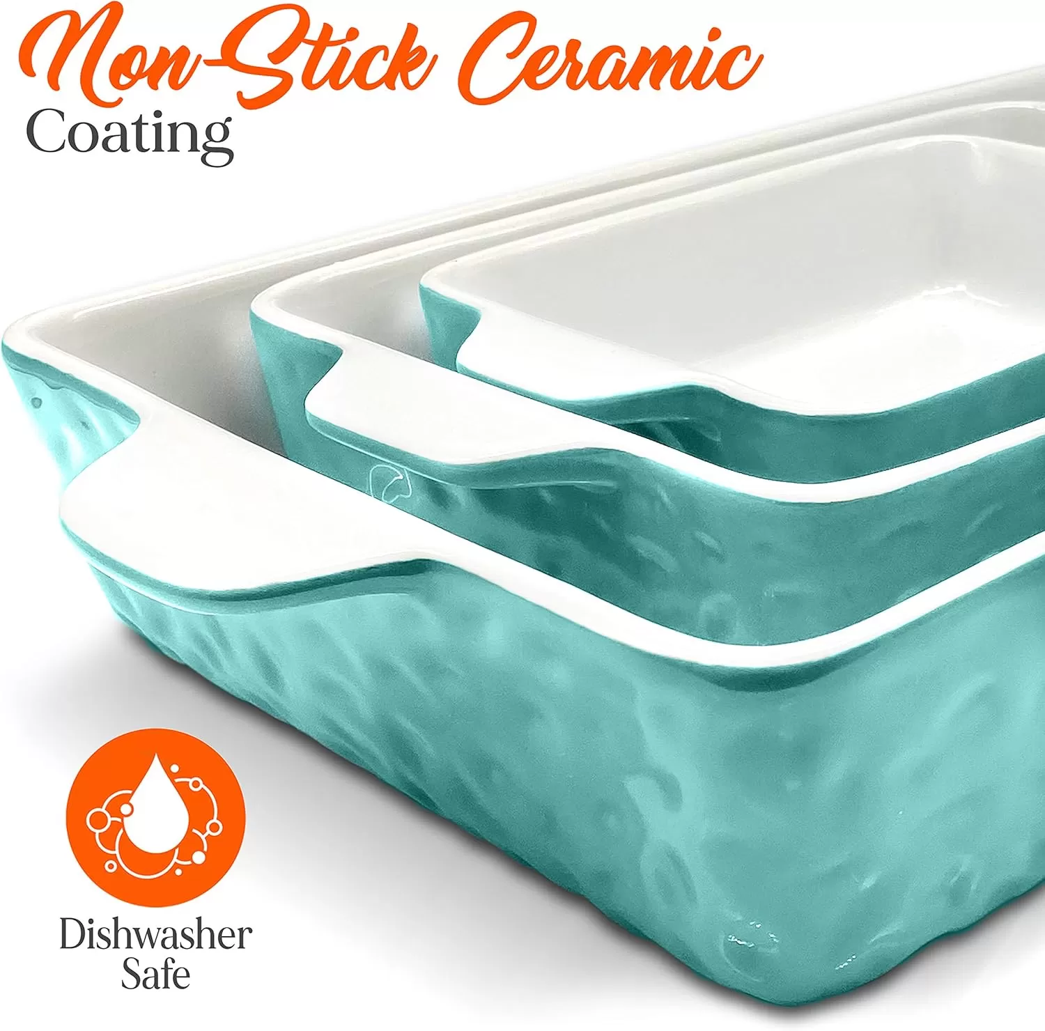 imageNutriChef 3Piece Ceramic Casserole Dish for Oven  Premium Lasagna Baking Pans w Nonstick Coating ampamp BuiltIn Handles  Dishwasher ampamp Microwave Safe  14quot x 8quot 10quot x 6quot 7quot x 5quot  RedAqua
