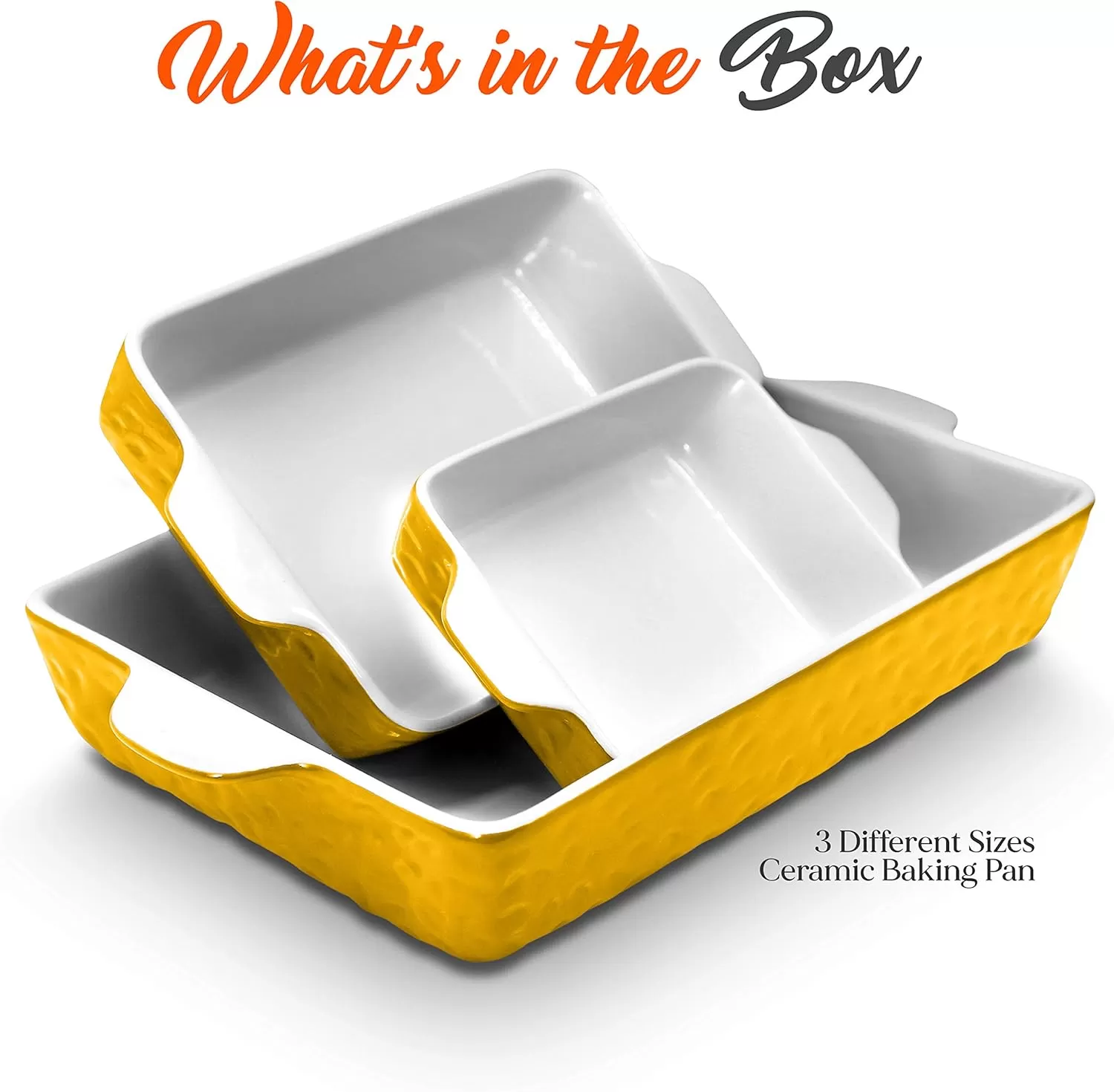 imageNutriChef 3Piece Ceramic Casserole Dish for Oven  Premium Lasagna Baking Pans w Nonstick Coating ampamp BuiltIn Handles  Dishwasher ampamp Microwave Safe  14quot x 8quot 10quot x 6quot 7quot x 5quot  RedYellow