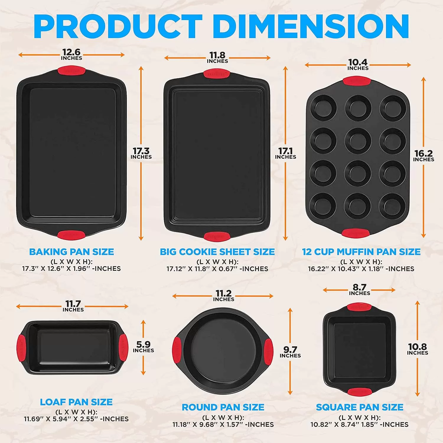 imageNutriChef 3Piece Nonstick Kitchen Oven Baking Pans  Premium ampamp Stylish NonStick Steel Commercial Grade Restaurant Quality Metal Bakeware with Red Silicone Handles  Easy to Clean NCSBS3S6Piece Set