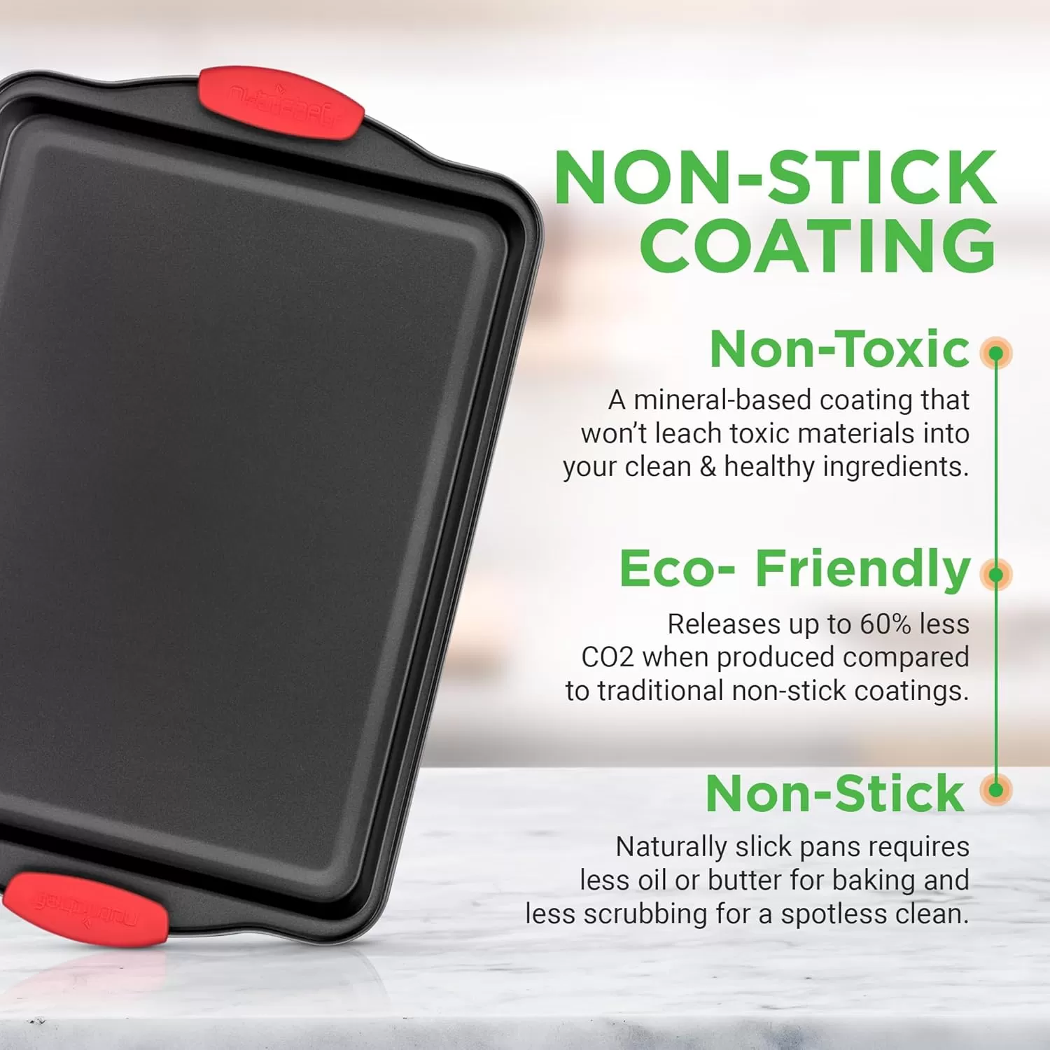 imageNutriChef 3Piece Nonstick Kitchen Oven Baking Pans  Premium ampamp Stylish NonStick Steel Commercial Grade Restaurant Quality Metal Bakeware with Red Silicone Handles  Easy to Clean NCSBS3S3Piece Set
