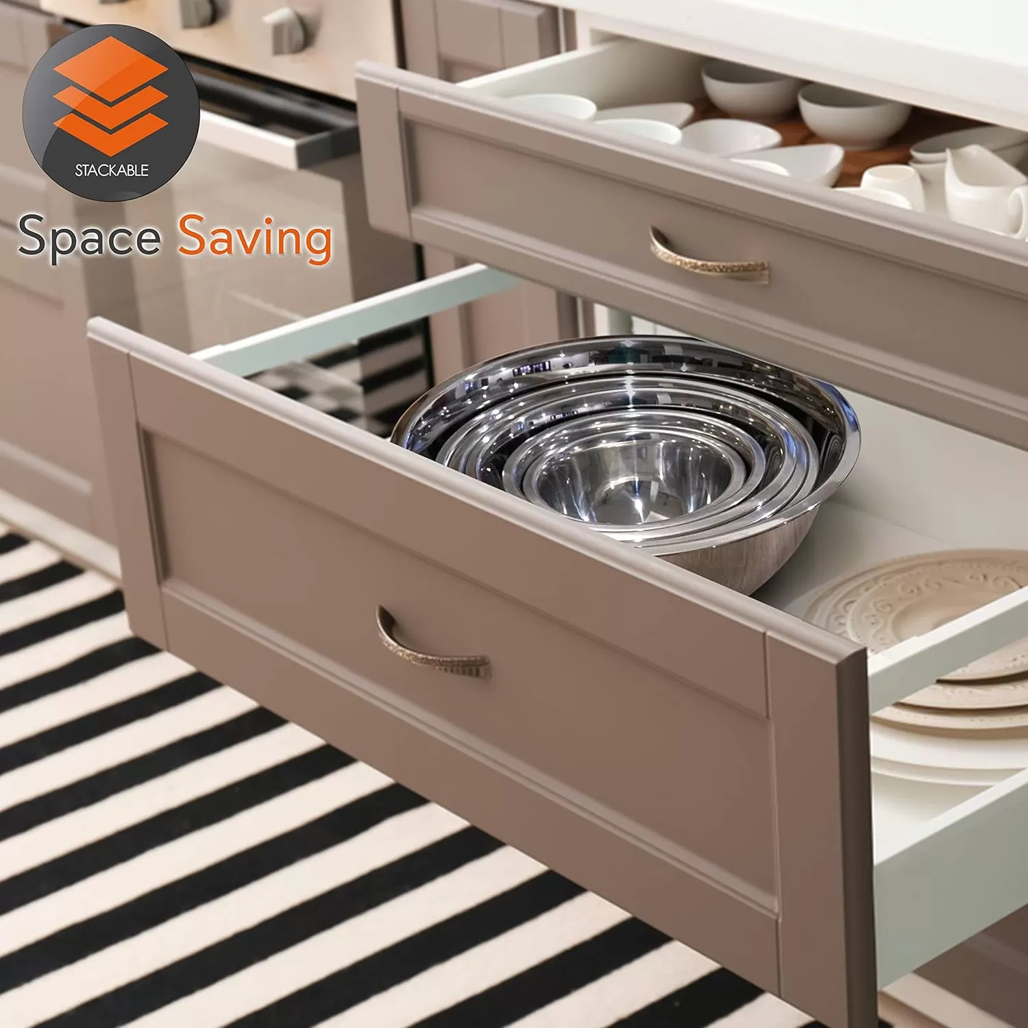 imageNutriChef 6Piece Stainless Steel Mixing Bowls  Premium Stackable Nesting Bowls  Kitchen Essentials for Food Prep Marinating Mixing Salad ampamp More  Dishwasher Safe