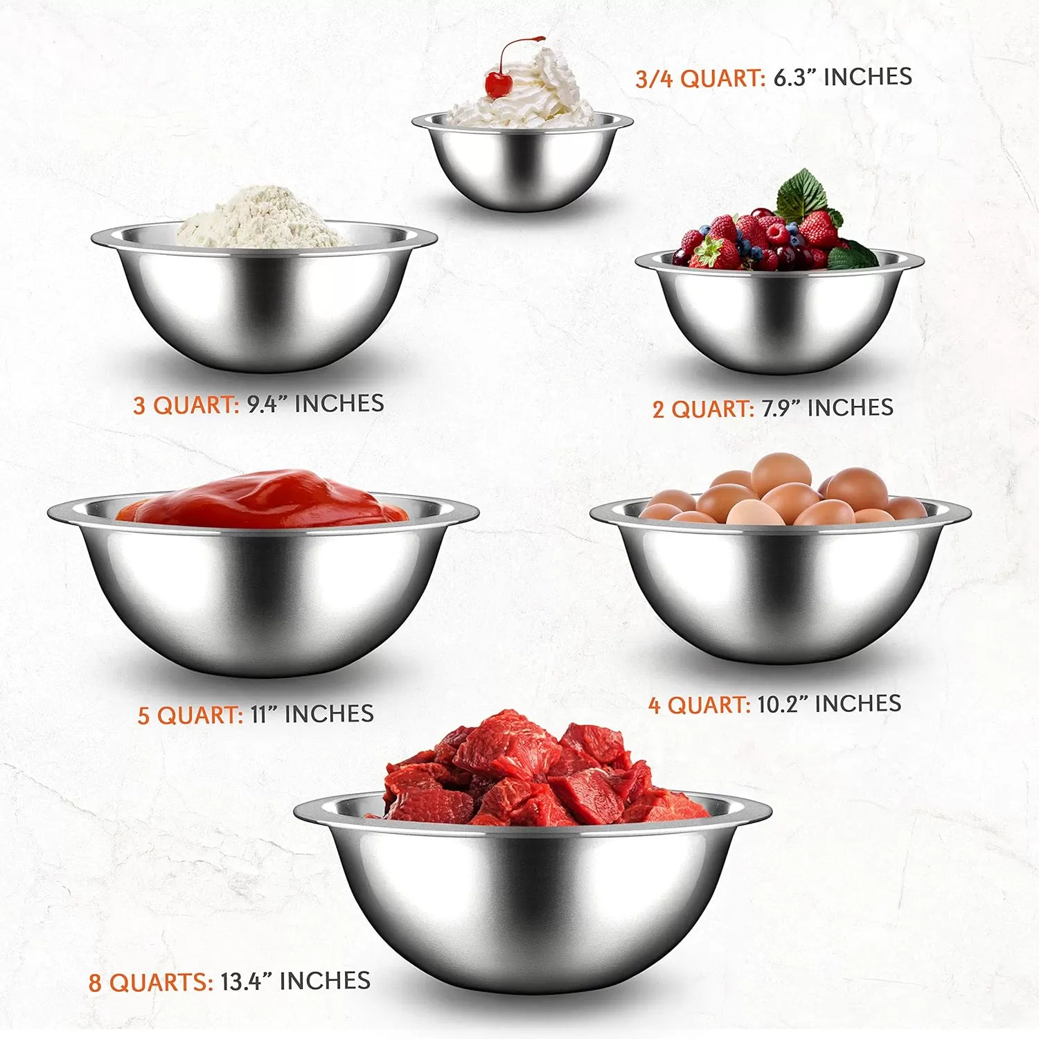 imageNutriChef 6Piece Stainless Steel Mixing Bowls  Premium Stackable Nesting Bowls  Kitchen Essentials for Food Prep Marinating Mixing Salad ampamp More  Dishwasher Safe