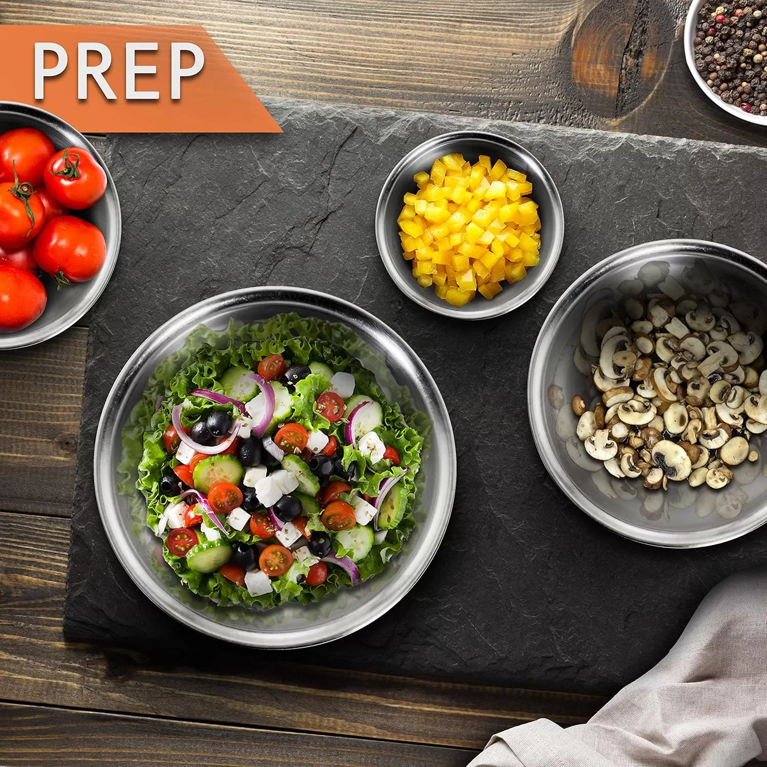 imageNutriChef 6Piece Stainless Steel Mixing Bowls  Premium Stackable Nesting Bowls  Kitchen Essentials for Food Prep Marinating Mixing Salad ampamp More  Dishwasher Safe