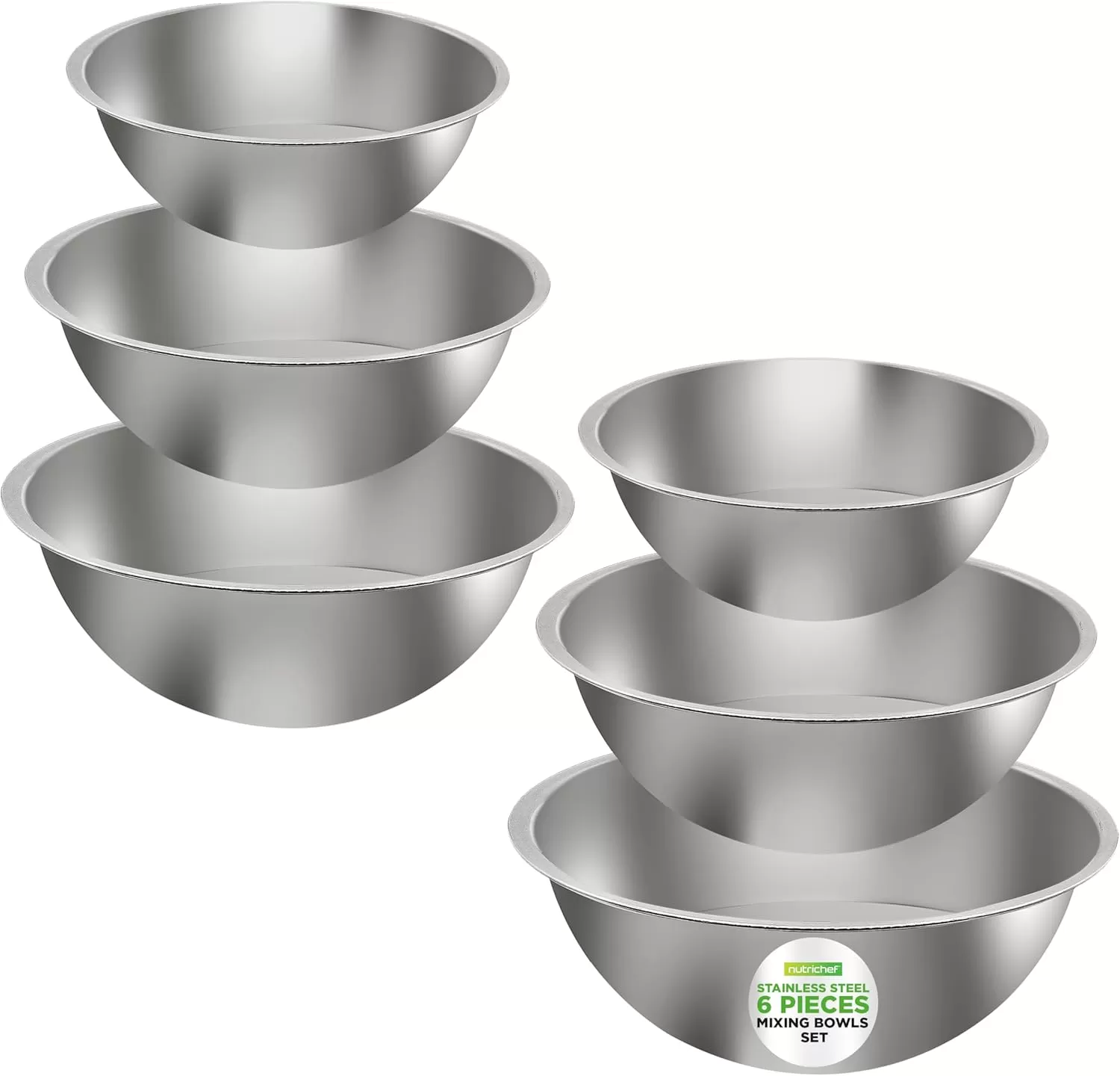 imageNutriChef 6Piece Stainless Steel Mixing Bowls  Premium Stackable Nesting Bowls  Kitchen Essentials for Food Prep Marinating Mixing Salad ampamp More  Dishwasher Safe