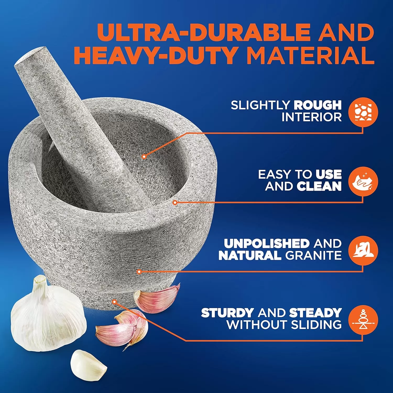 imageNutriChef 6quot Mortar and Pestle Set  Heavy Duty 100 Natural Unpolished Granite  Slip Resistant Molcajete Stone Bowl  Make Fresh Guacamole Salsa Crush Herbs ampamp Spices  2 Cup Capacity Gray