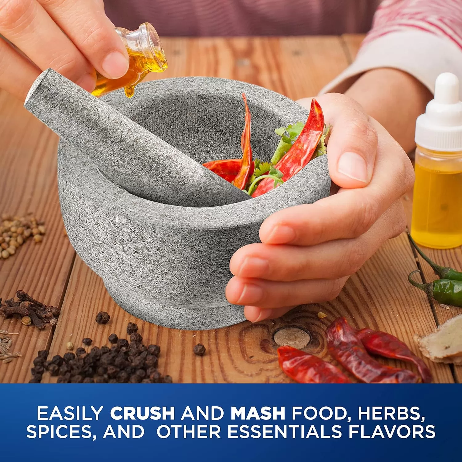 imageNutriChef 6quot Mortar and Pestle Set  Heavy Duty 100 Natural Unpolished Granite  Slip Resistant Molcajete Stone Bowl  Make Fresh Guacamole Salsa Crush Herbs ampamp Spices  2 Cup Capacity Gray