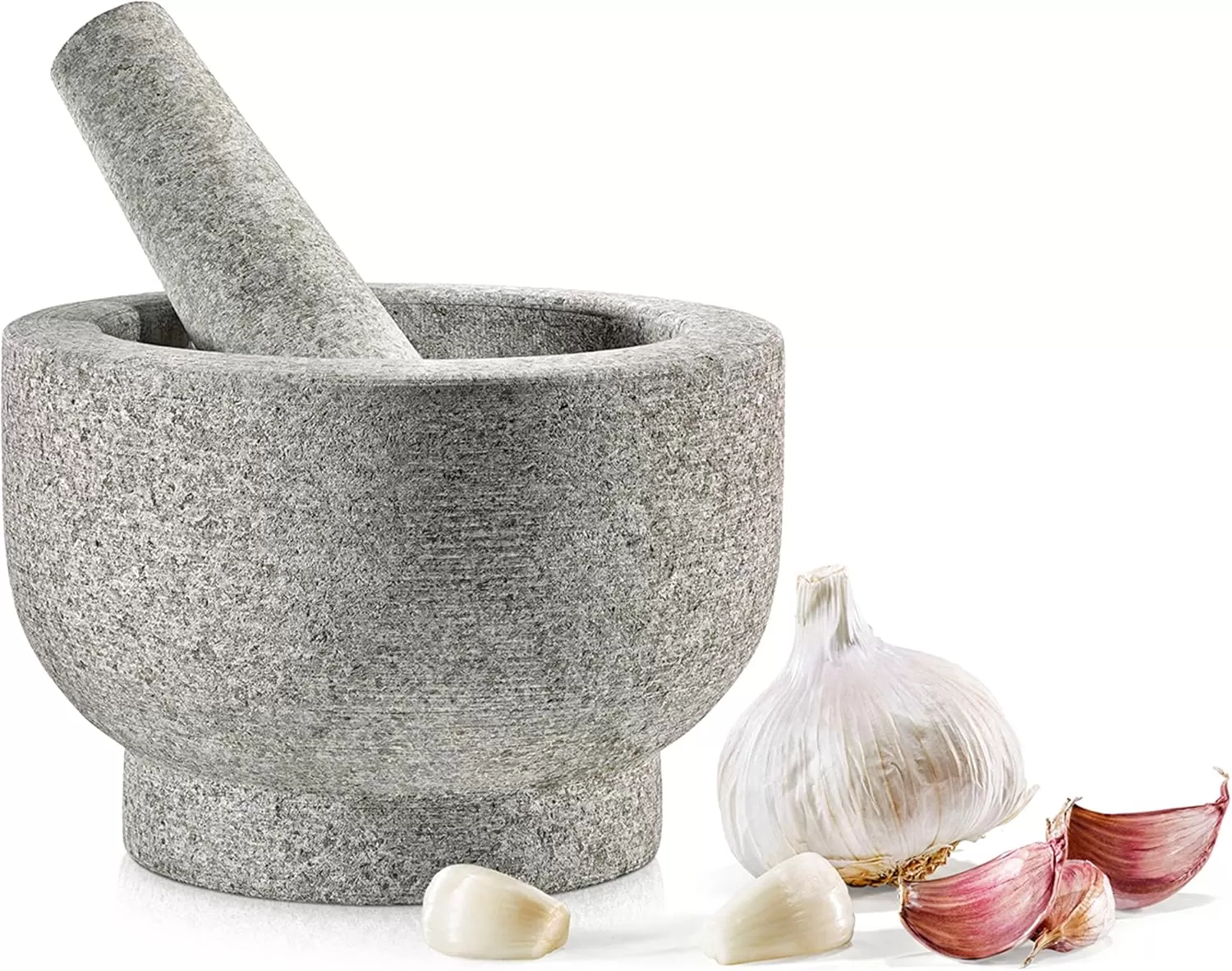 imageNutriChef 6quot Mortar and Pestle Set  Heavy Duty 100 Natural Unpolished Granite  Slip Resistant Molcajete Stone Bowl  Make Fresh Guacamole Salsa Crush Herbs ampamp Spices  2 Cup Capacity Gray
