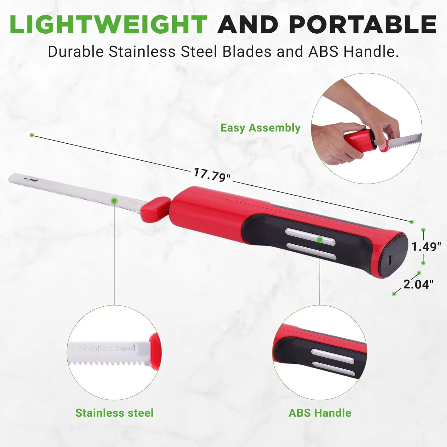 imageNutriChef Cordless Electric Knife  Easy to Use Constant ONOFF Safety Function Button  Carve Turkey Meats Poultry Bread Cheese ampamp More  Lightweight with Contoured Grip Handle  White ampamp GreyRed