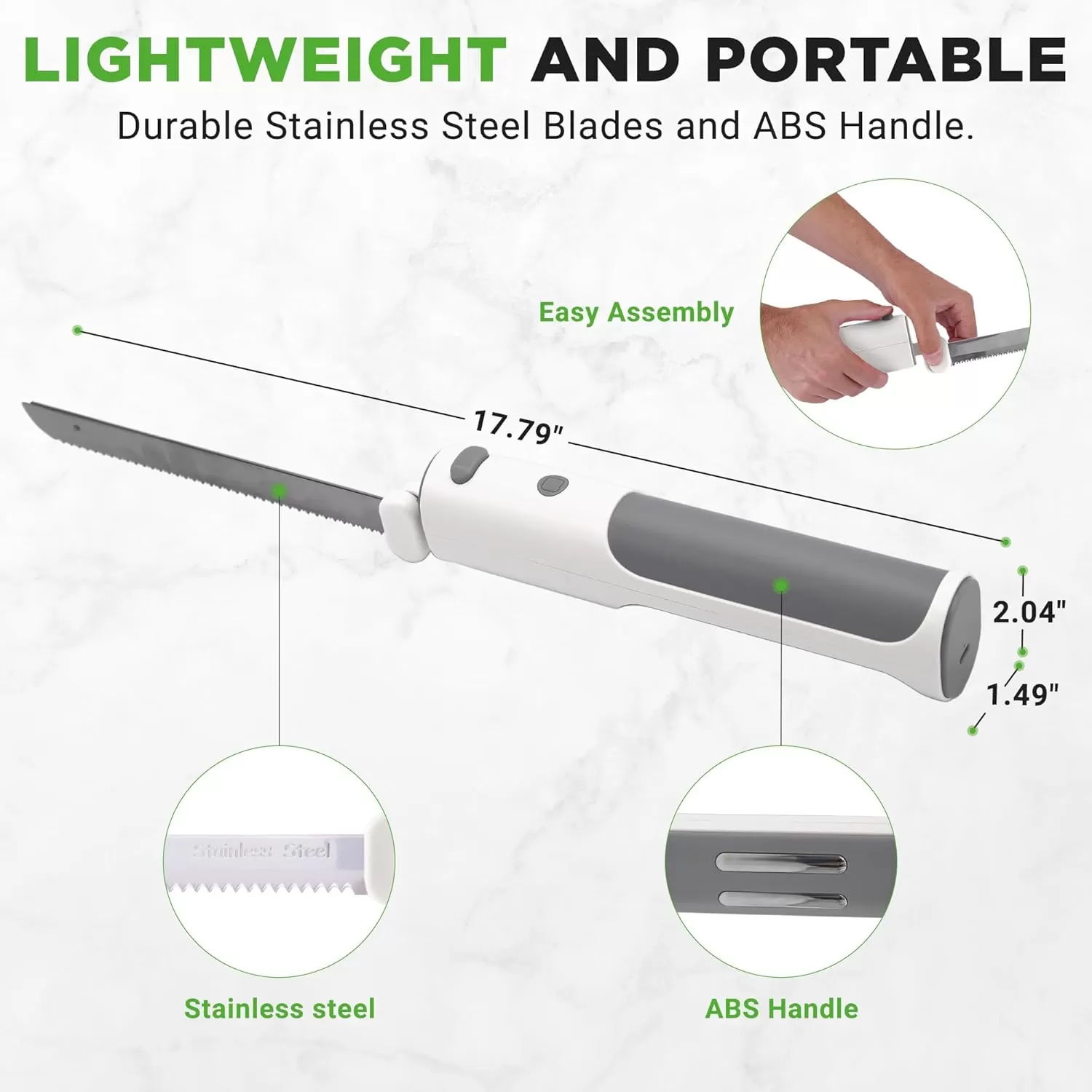imageNutriChef Cordless Electric Knife  Easy to Use Constant ONOFF Safety Function Button  Carve Turkey Meats Poultry Bread Cheese ampamp More  Lightweight with Contoured Grip Handle  White ampamp GreyWhite