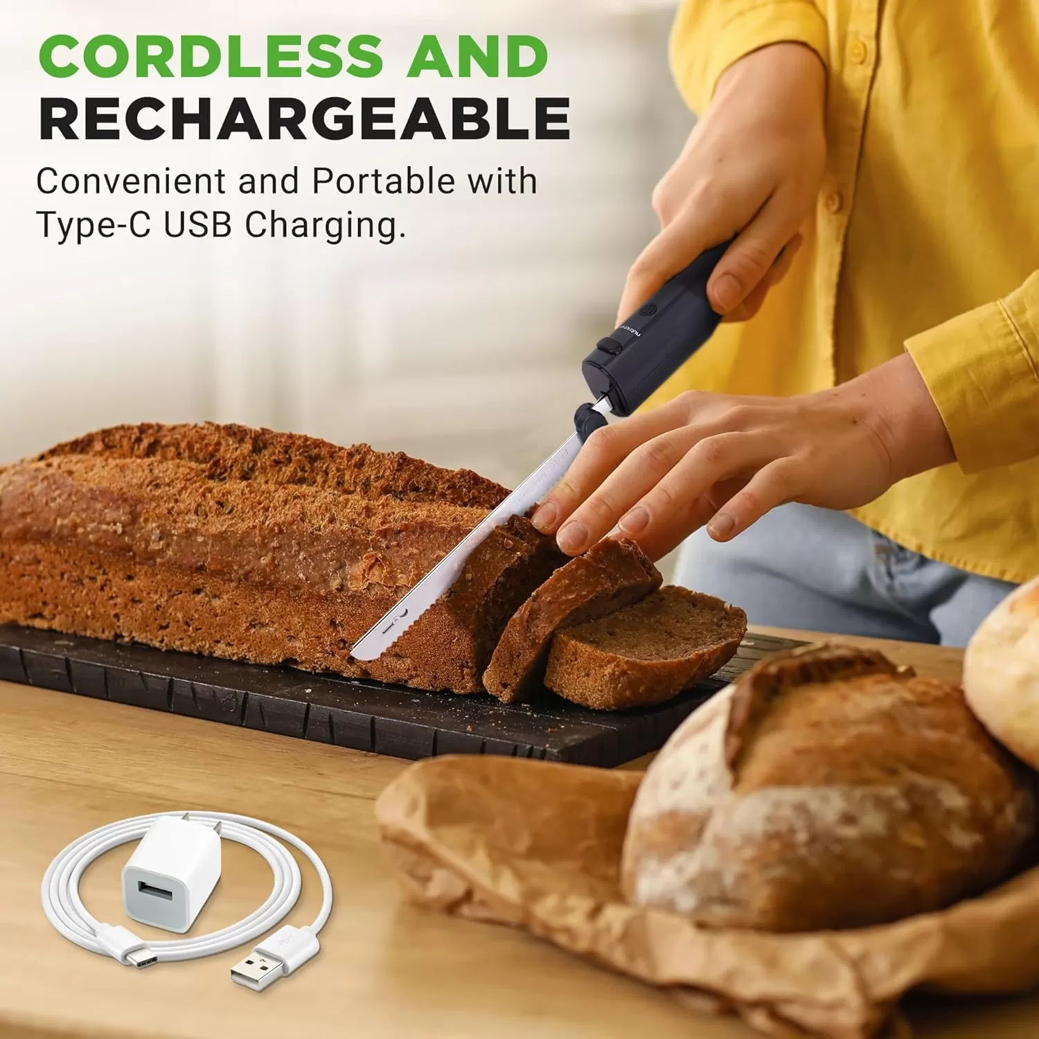 imageNutriChef Cordless Electric Knife  Easy to Use Constant ONOFF Safety Function Button  Carve Turkey Meats Poultry Bread Cheese ampamp More  Lightweight with Contoured Grip Handle  White ampamp GreyBlack