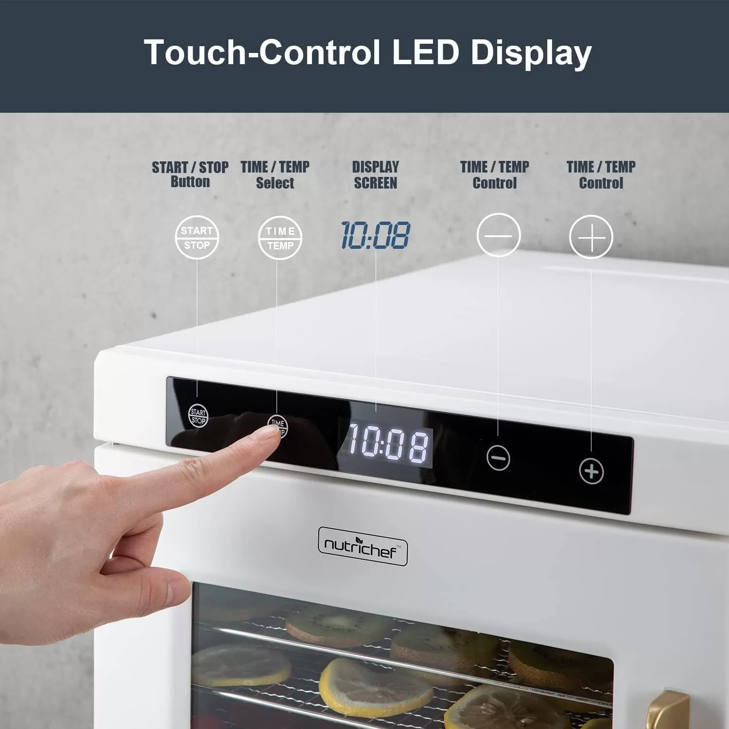 imageNutriChef Electric Countertop Food Dehydrator 900Watt Premium MultiTier Meat Beef Jerky Maker FruitVegetable Dryer w10 Shelf Stainless Steel TraysDigital TimerTemperature ControlNCFD10SWhite